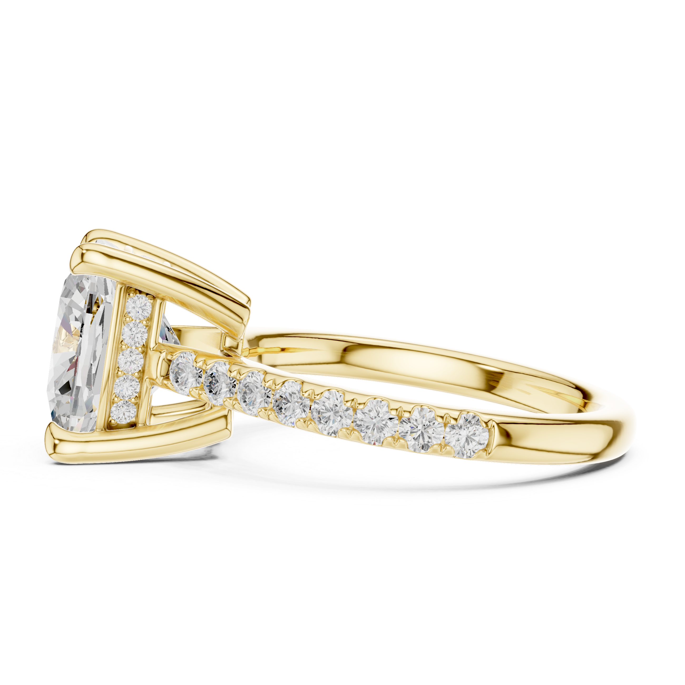 Cushion Cut Diamond Hidden Halo Cathedral Engagement Ring