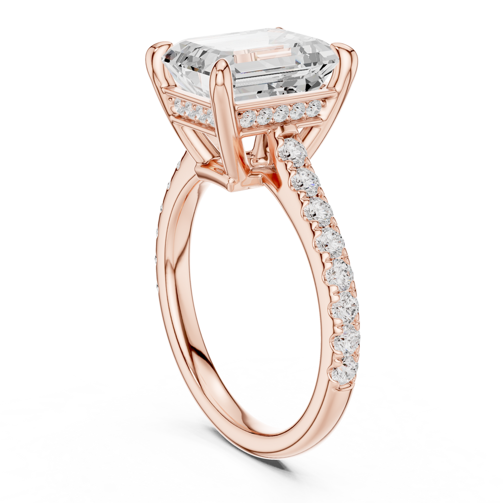 Emerald Cut Hidden Halo Diamond Engagement Ring