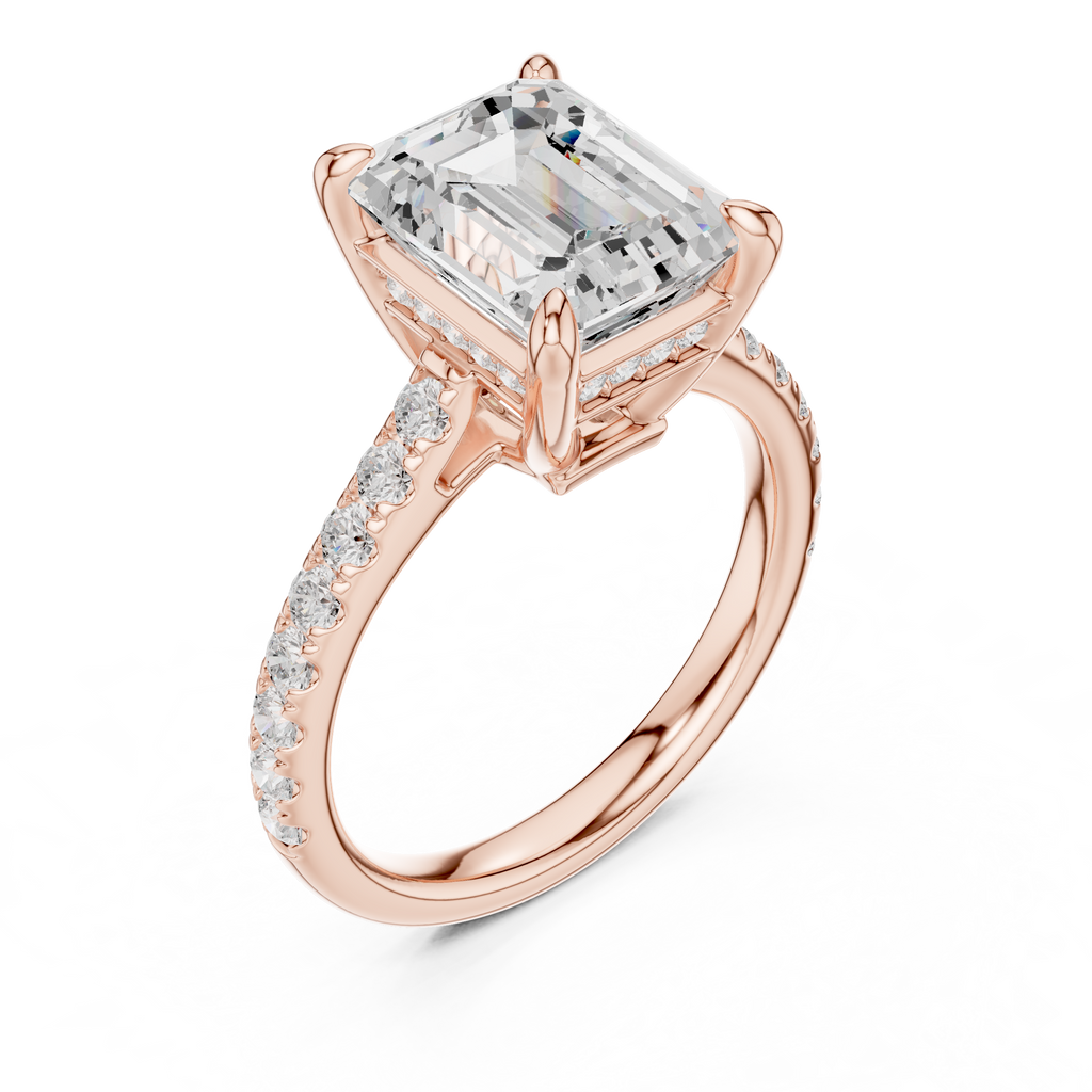 4.59 CT Emerald Cut Hidden Halo Diamond Engagement Ring