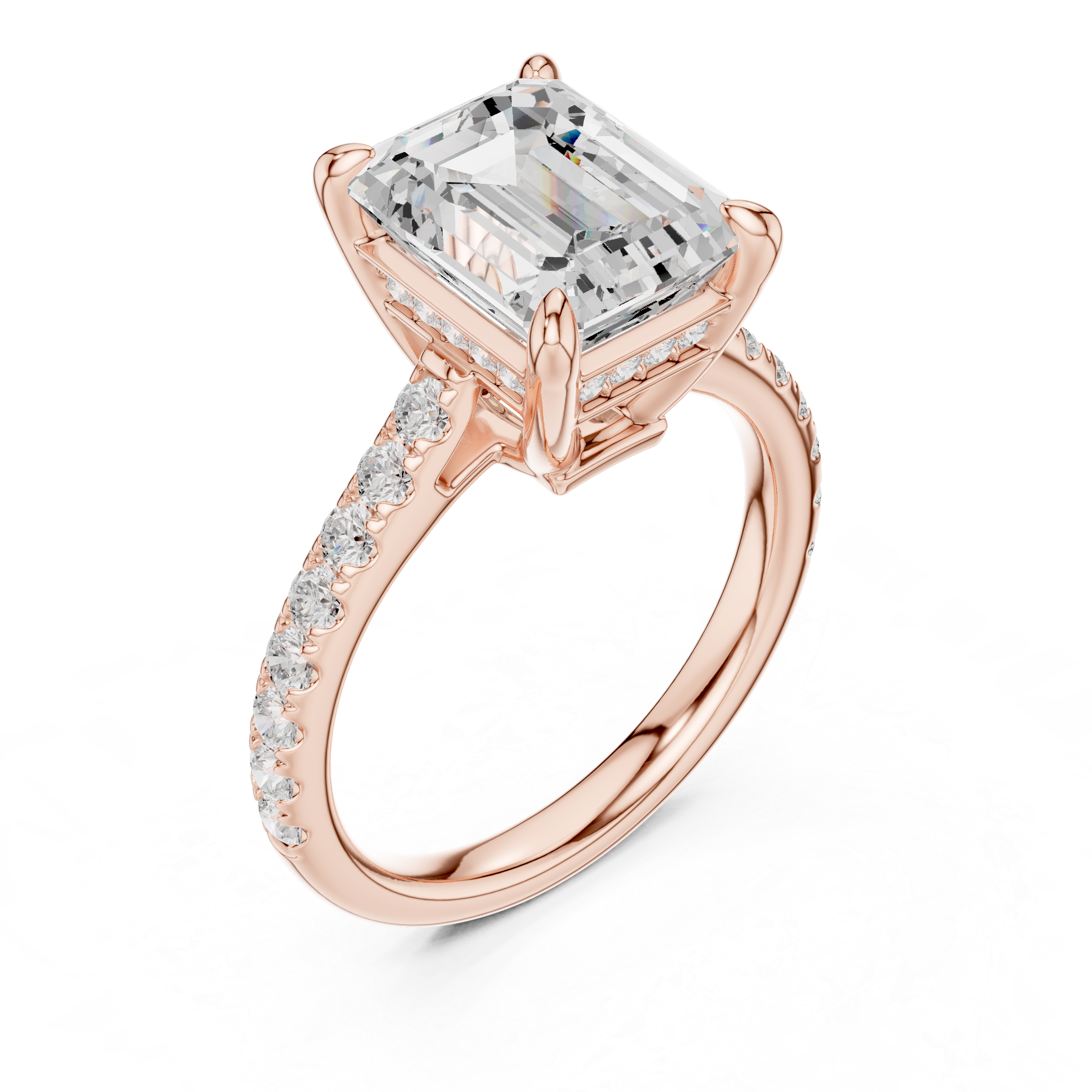 4.59 CT Emerald Cut Hidden Halo Diamond Engagement Ring