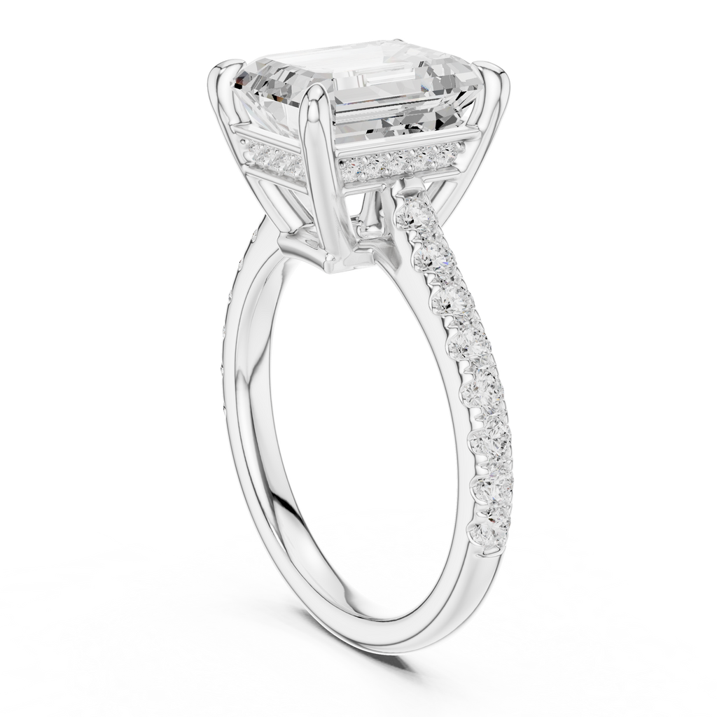 Emerald Cut Hidden Halo Diamond Engagement Ring