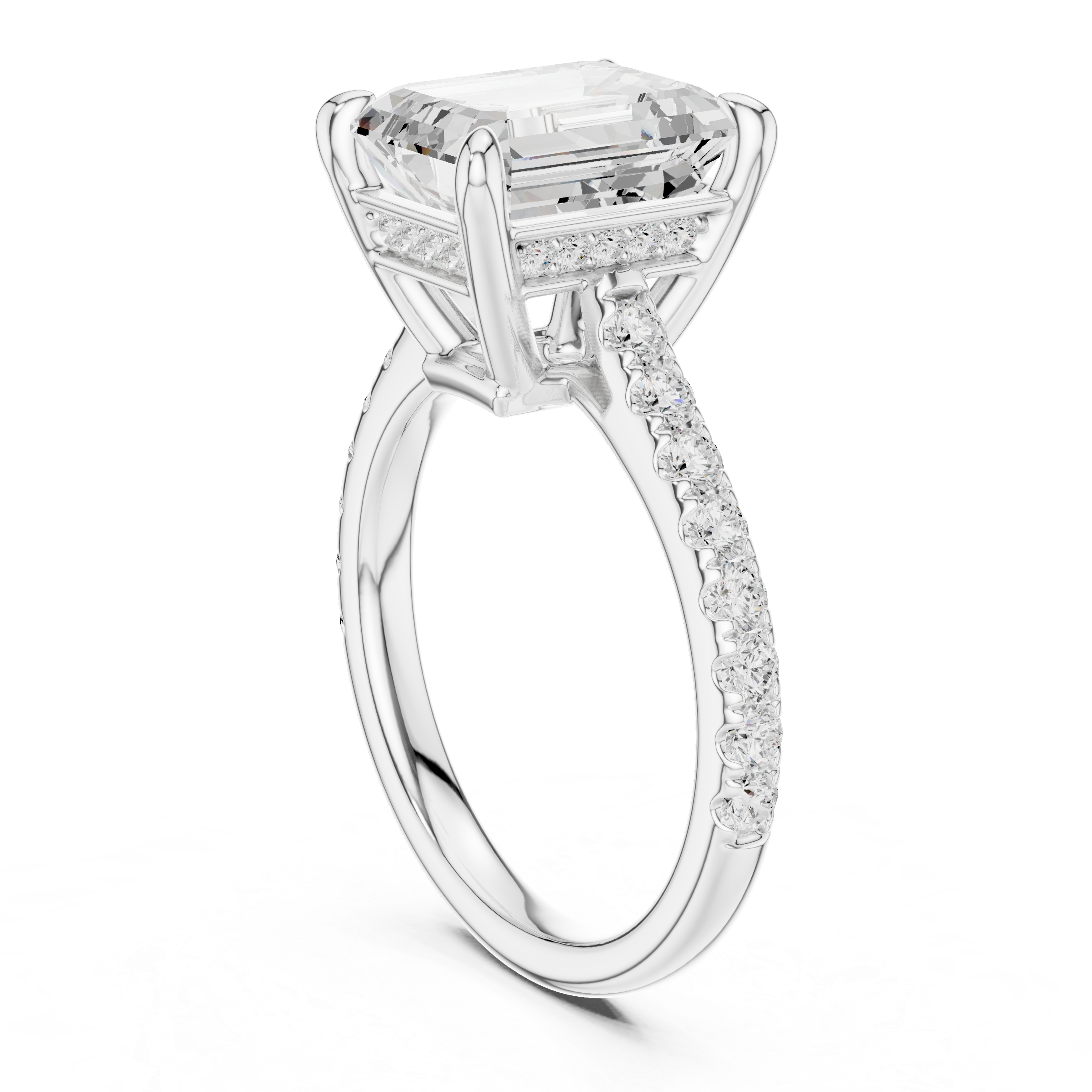 Emerald Cut Hidden Halo Diamond Engagement Ring