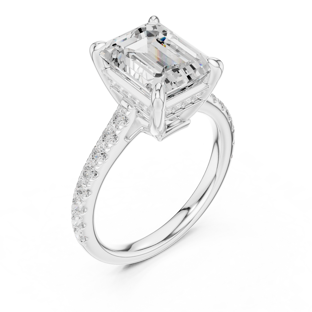 4.59 CT Emerald Cut Hidden Halo Diamond Engagement Ring