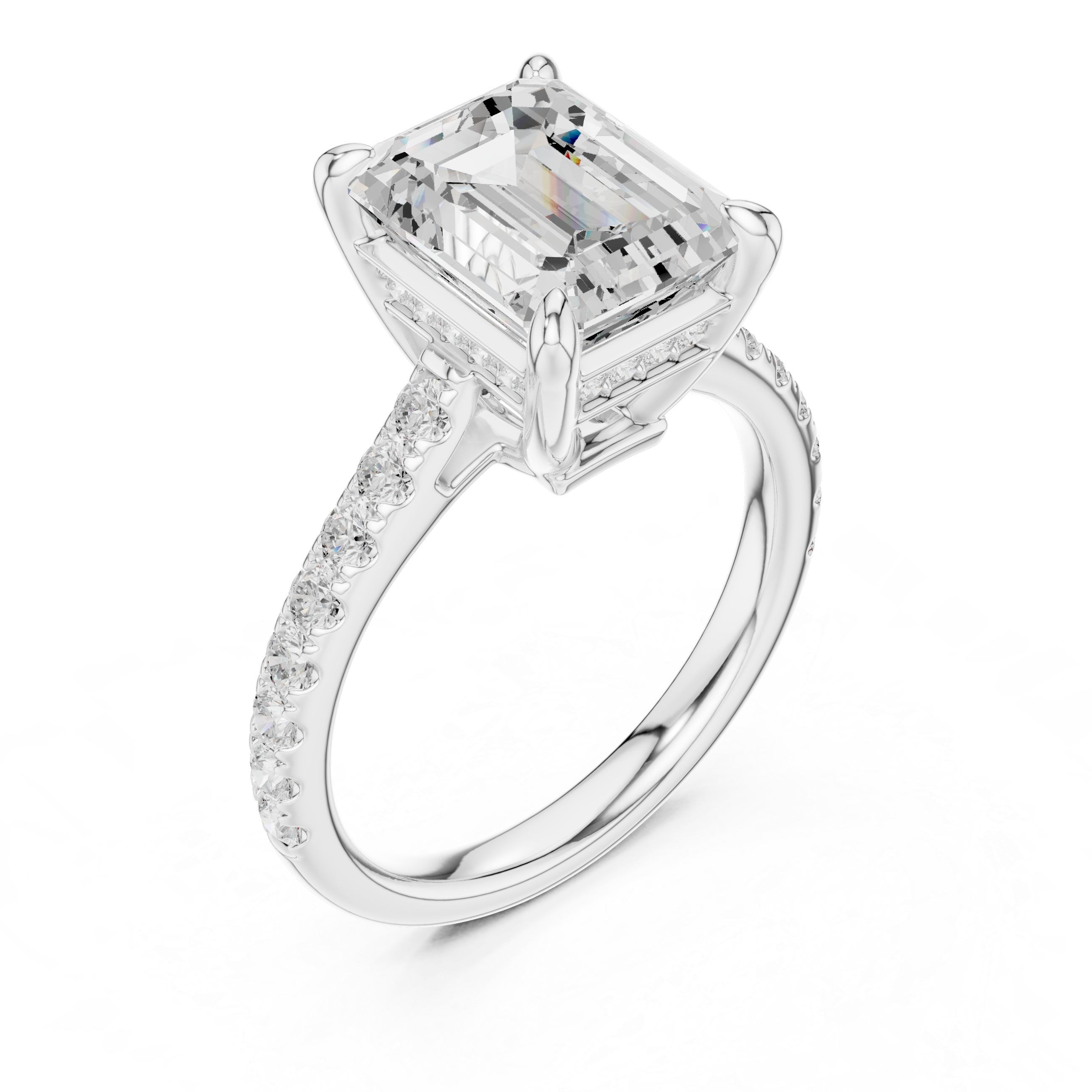 4.59 CT Emerald Cut Hidden Halo Diamond Engagement Ring