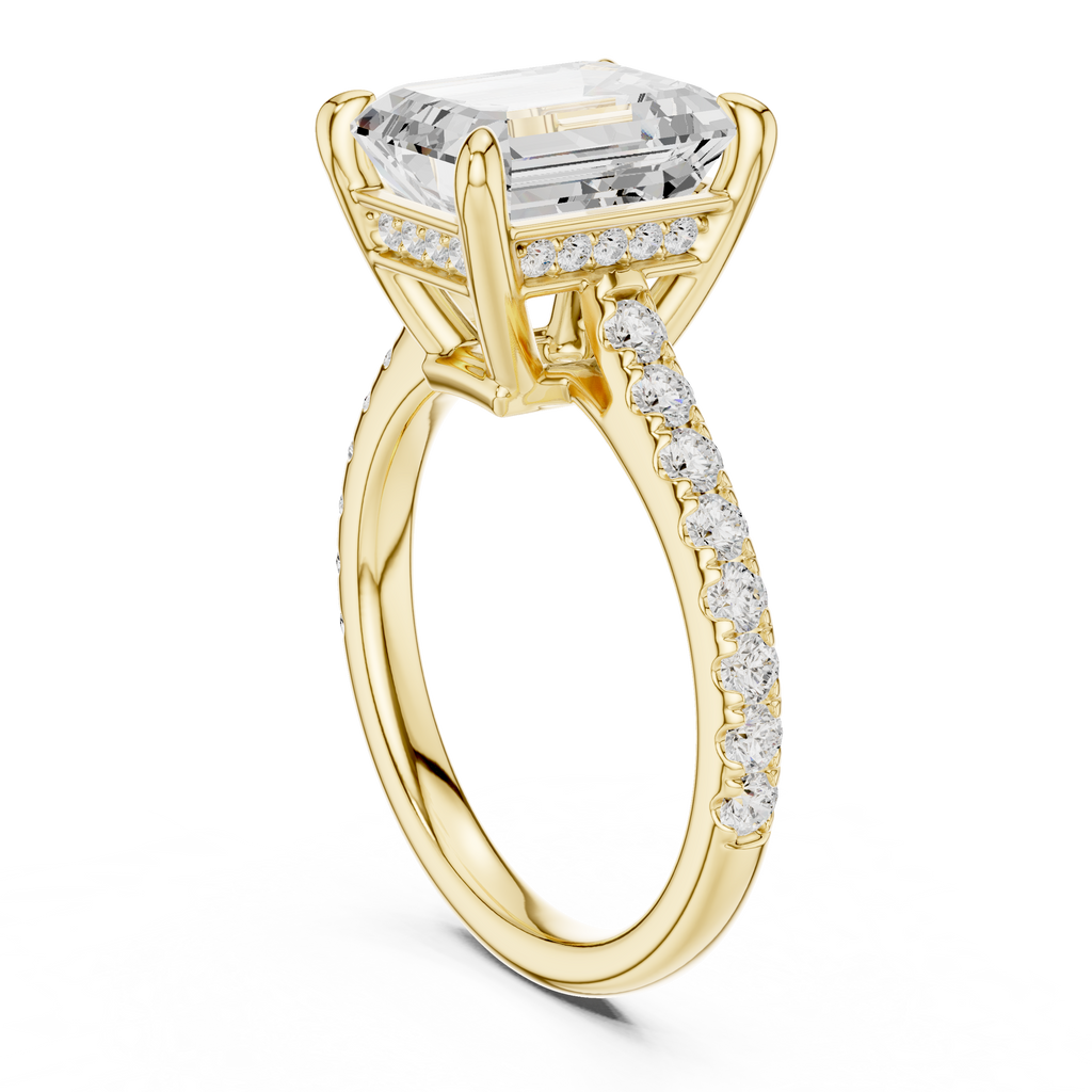 4.59 CT Emerald Cut Hidden Halo Diamond Engagement Ring