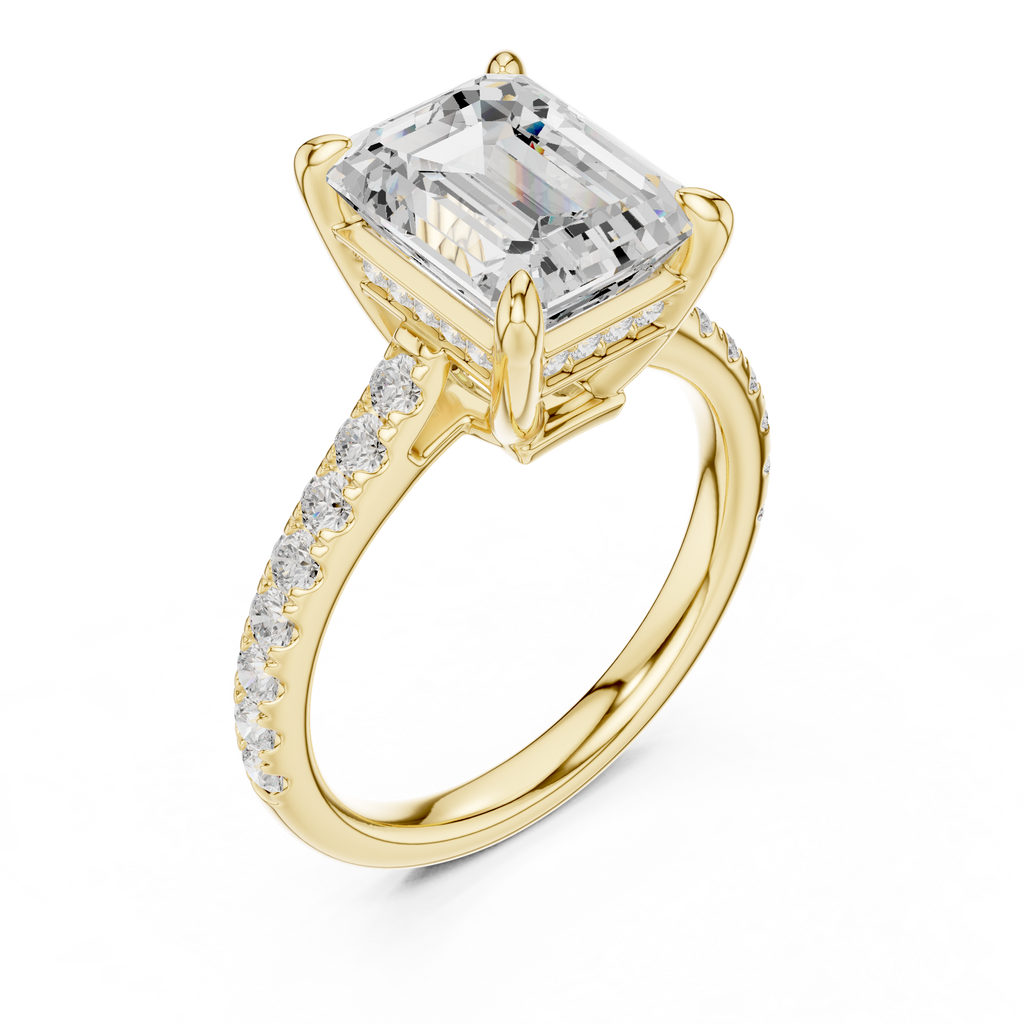 Emerald Cut Hidden Halo Diamond Engagement Ring