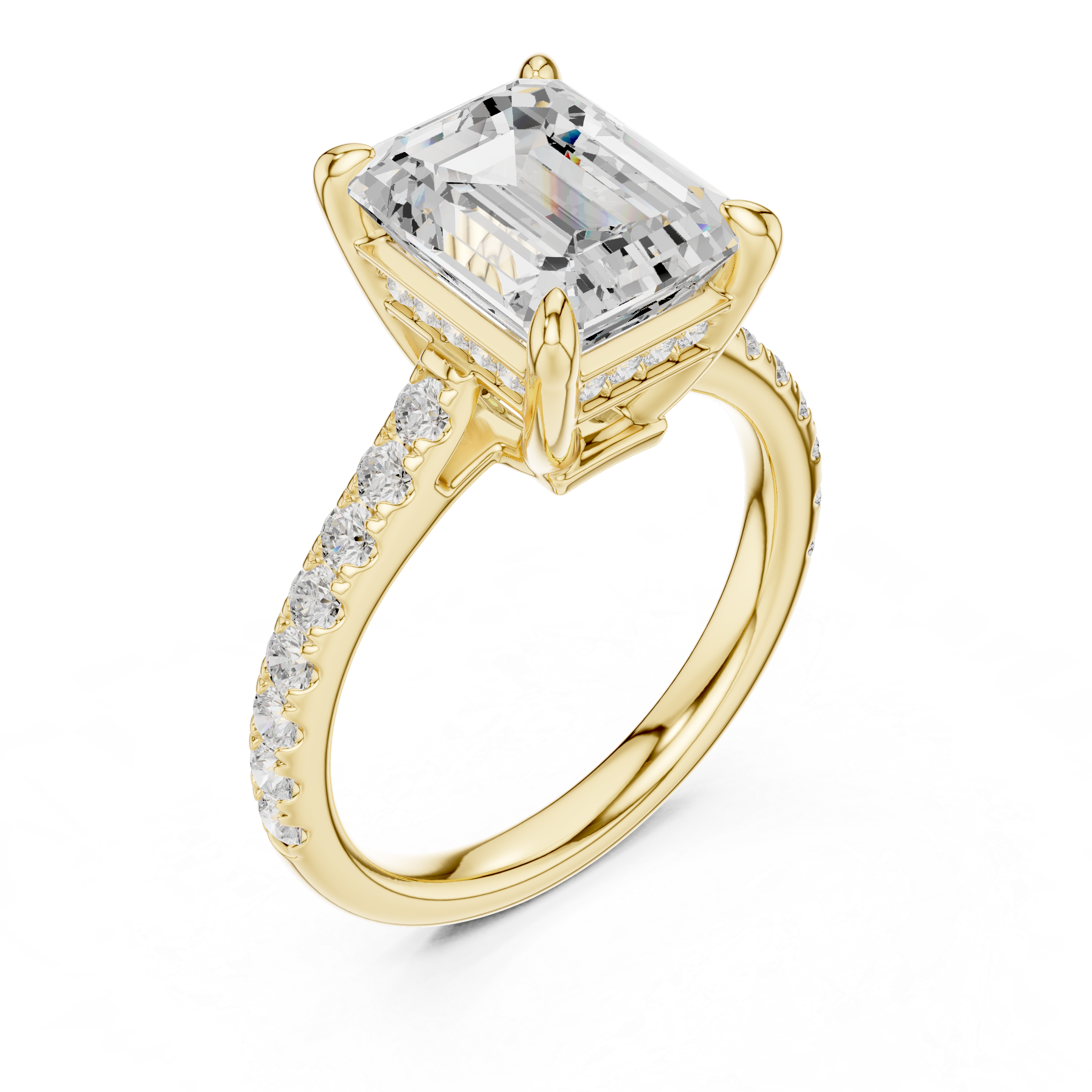 Emerald Cut Hidden Halo Diamond Engagement Ring
