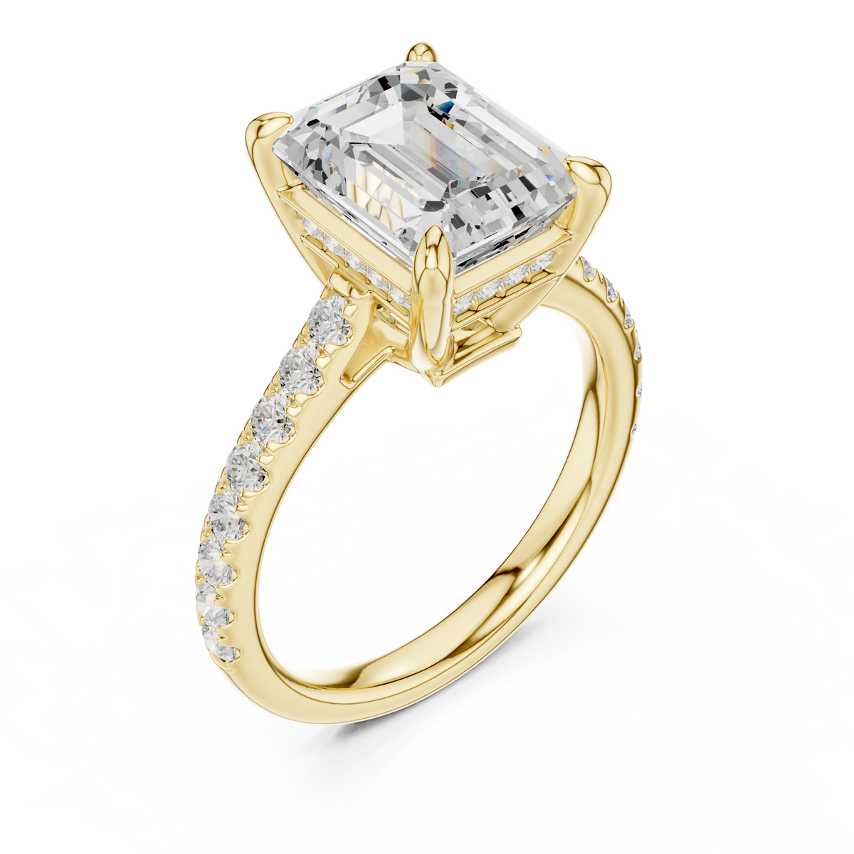 4.00 ct Emerald Cut Hidden Halo Diamond Engagement Ring – Style – view 11 of 12, lab grown diamond ring | Jewelix Atelier