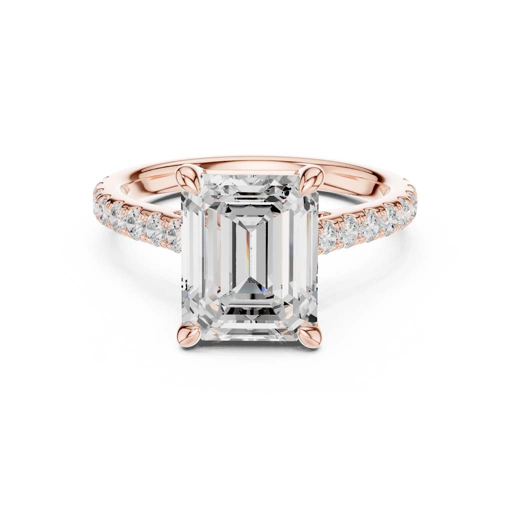 4.59 CT Emerald Cut Hidden Halo Diamond Engagement Ring