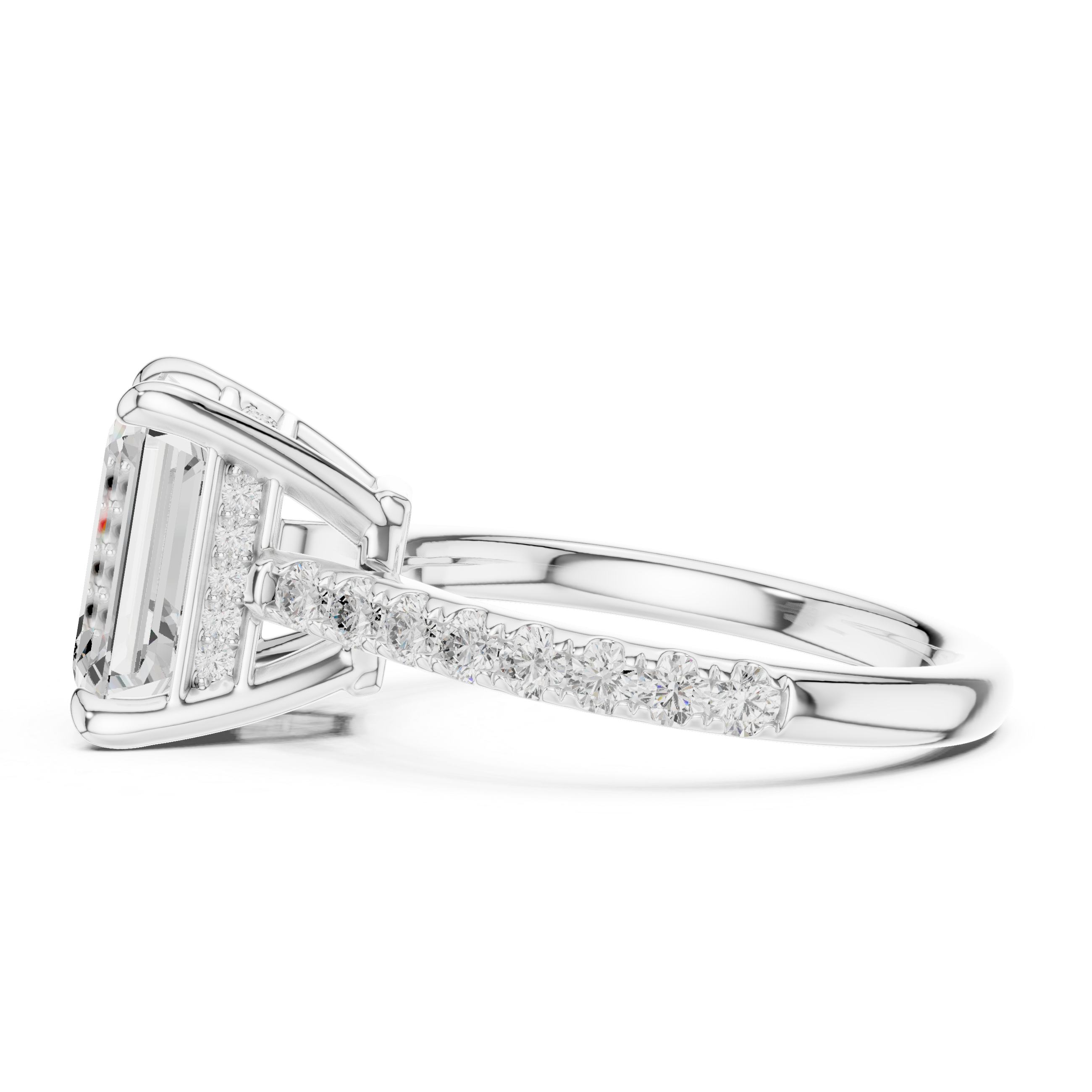 Emerald Cut Hidden Halo Diamond Engagement Ring