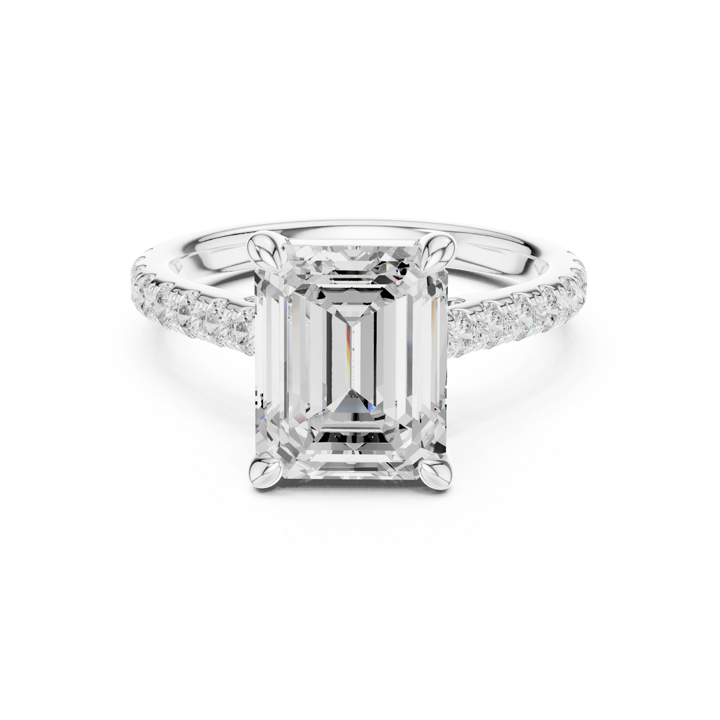 4.59 CT Emerald Cut Hidden Halo Diamond Engagement Ring
