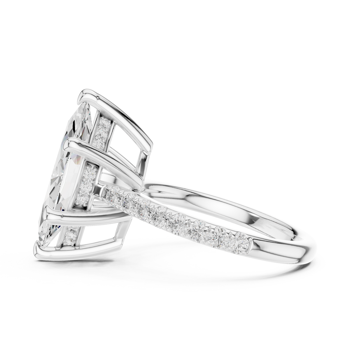 4.59 ct Marquise Cut Hidden Halo Pavé Engagement Ring – Style – view 4 of 12, lab grown diamond ring | Jewelix Atelier