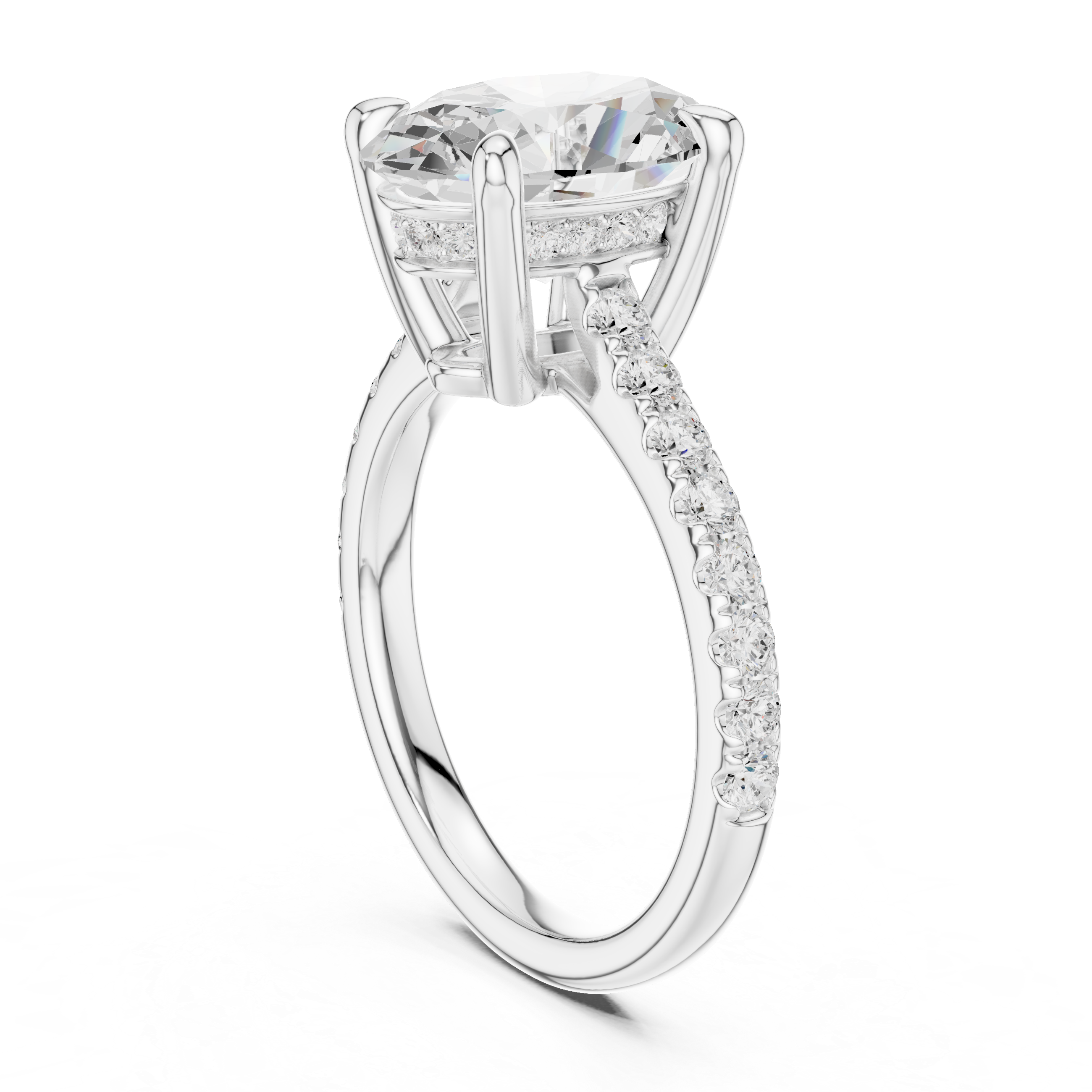 Oval Cut Diamond Cathedral Engagement Ring with Hidden Halo