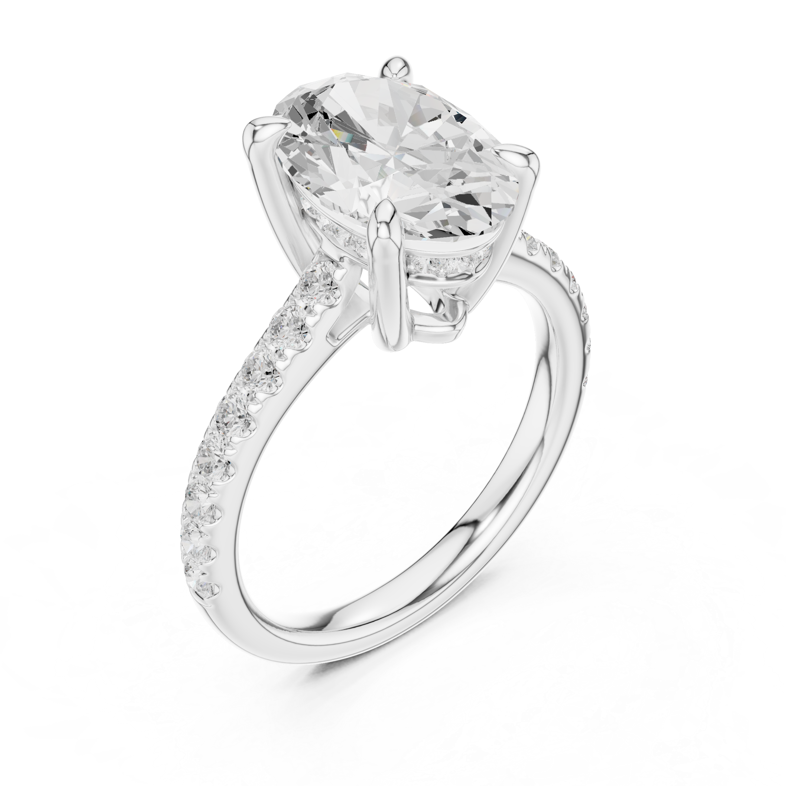 Oval Cut Diamond Cathedral Engagement Ring with Hidden Halo