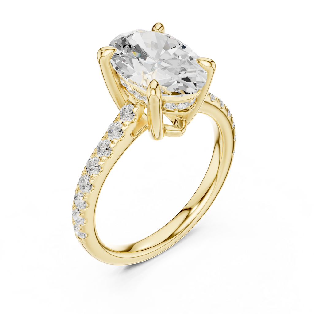 Oval Cut Diamond Cathedral Engagement Ring with Hidden Halo