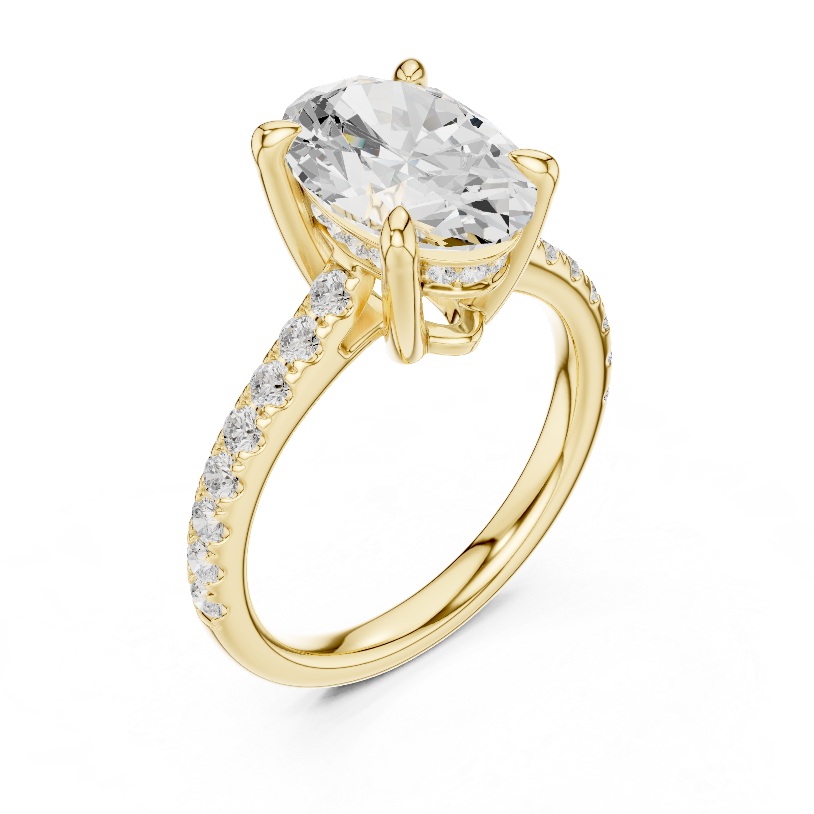 Oval Cut Diamond Cathedral Engagement Ring with Hidden Halo