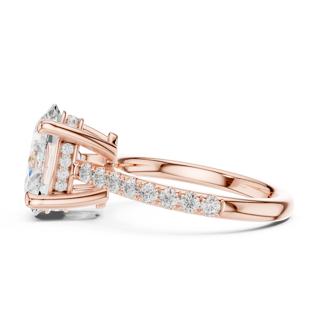 Oval Cut Diamond Cathedral Engagement Ring with Hidden Halo