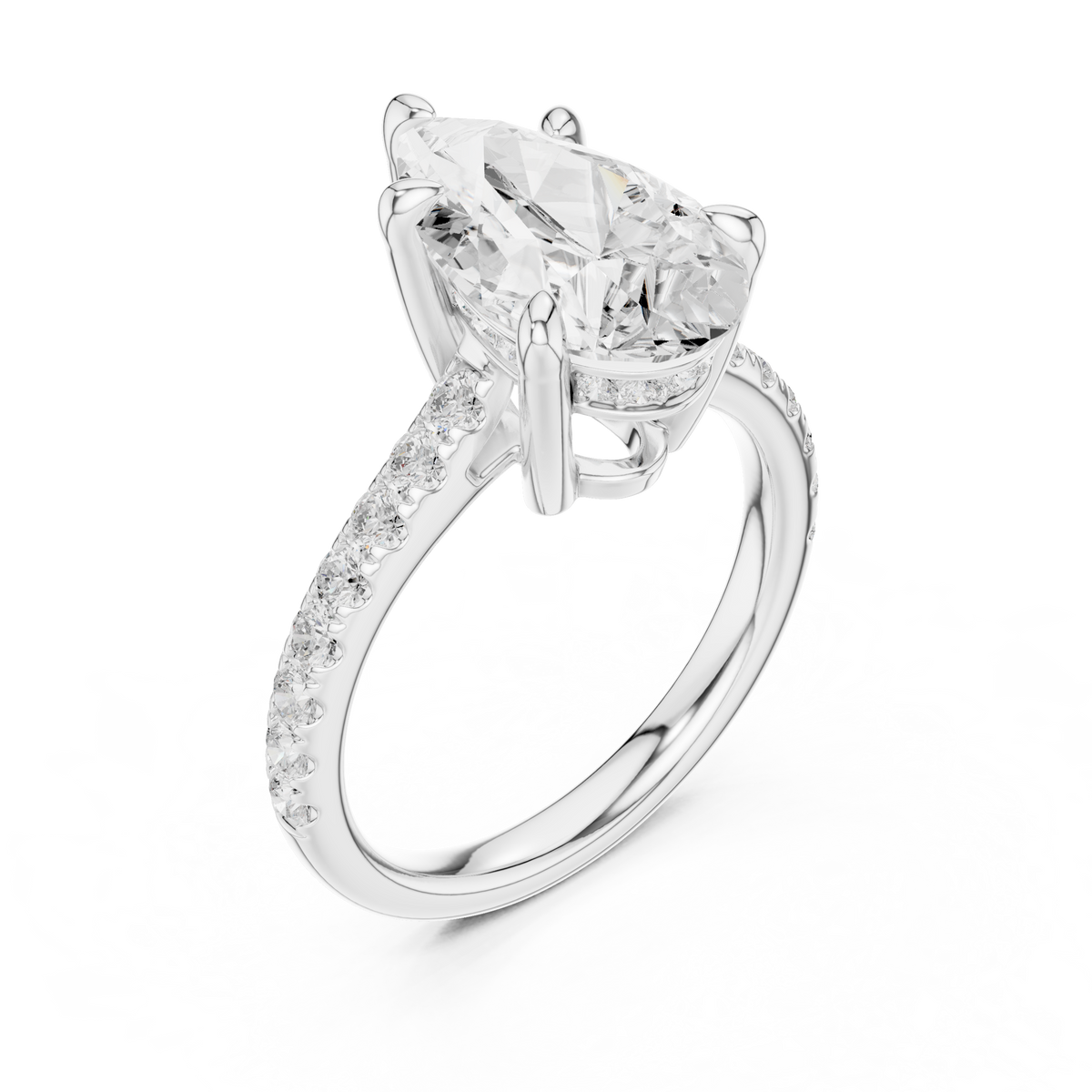 4.00 ct Pear Cut Hidden Halo Diamond Engagement Ring – Style – view 3 of 12, lab grown diamond ring | Jewelix Atelier