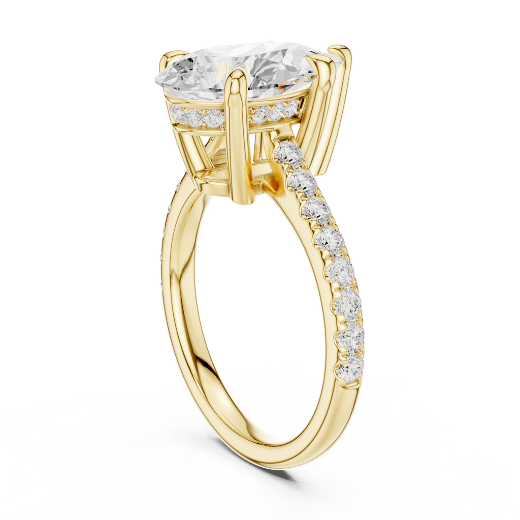 Pear Cut Diamond Cathedral Engagement Ring with Hidden Halo