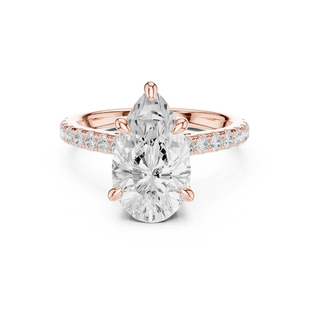 Pear Cut Diamond Cathedral Engagement Ring with Hidden Halo