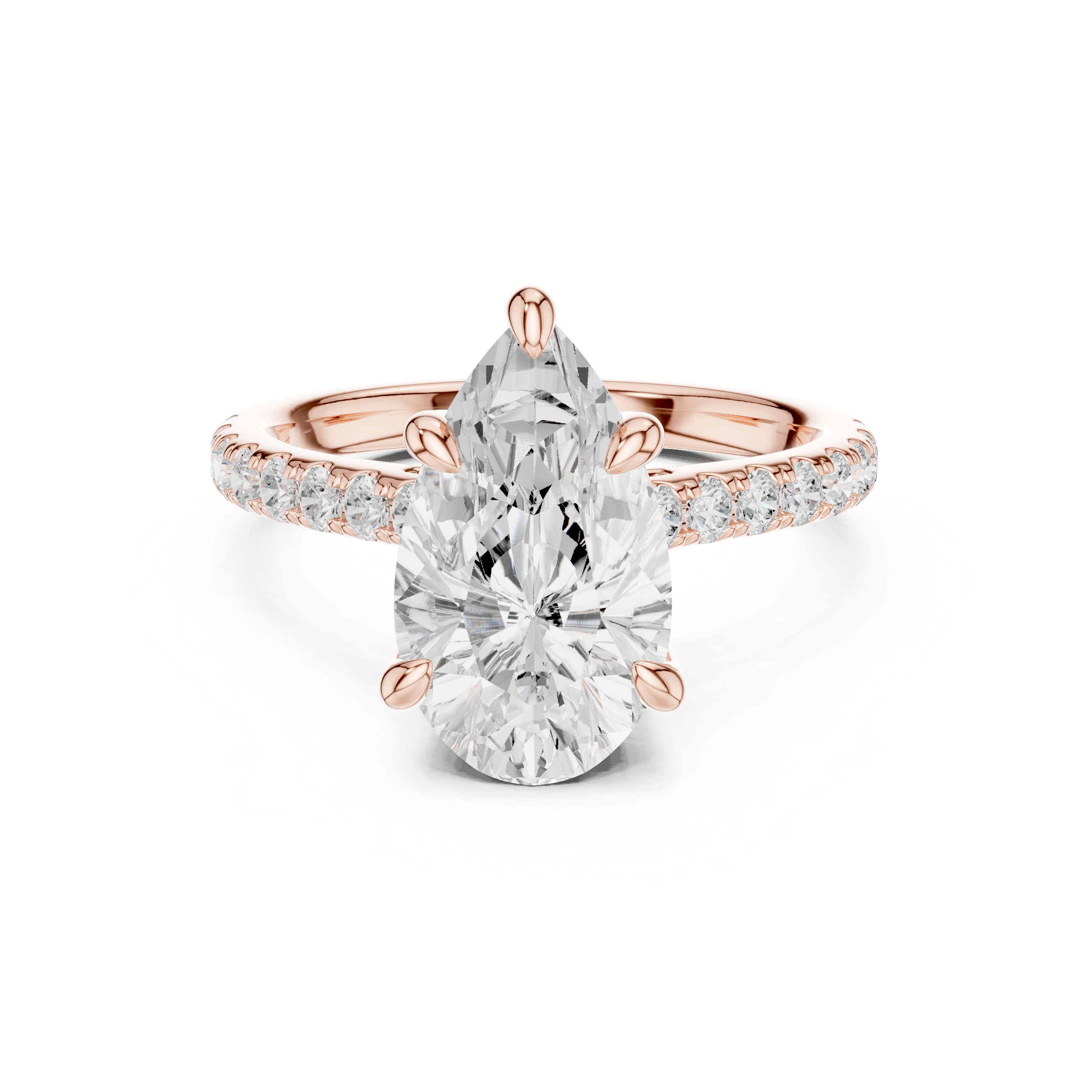 Pear Cut Diamond Cathedral Engagement Ring with Hidden Halo