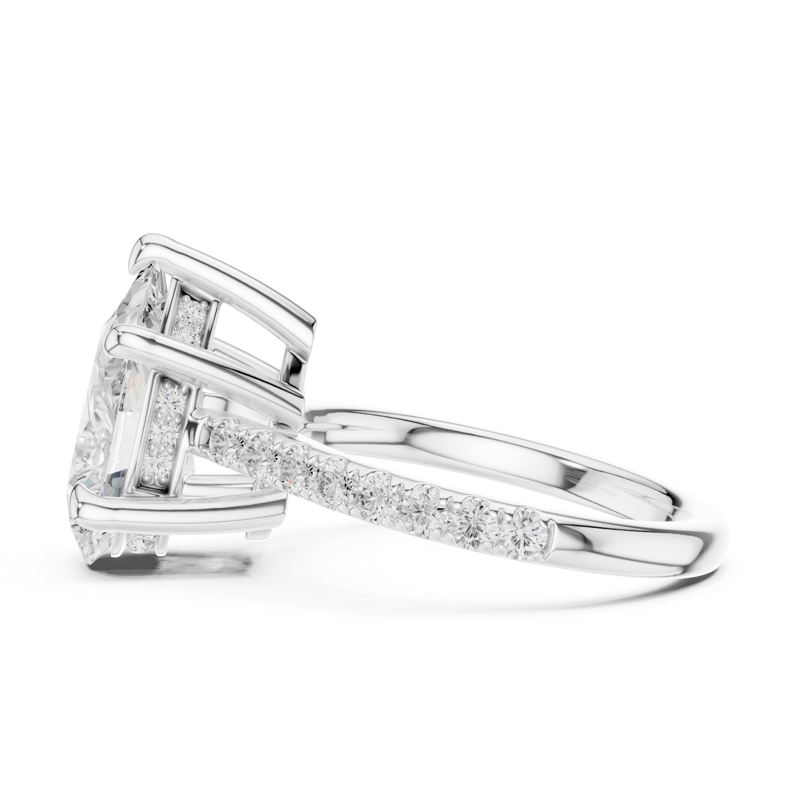 Pear Cut Diamond Cathedral Engagement Ring with Hidden Halo