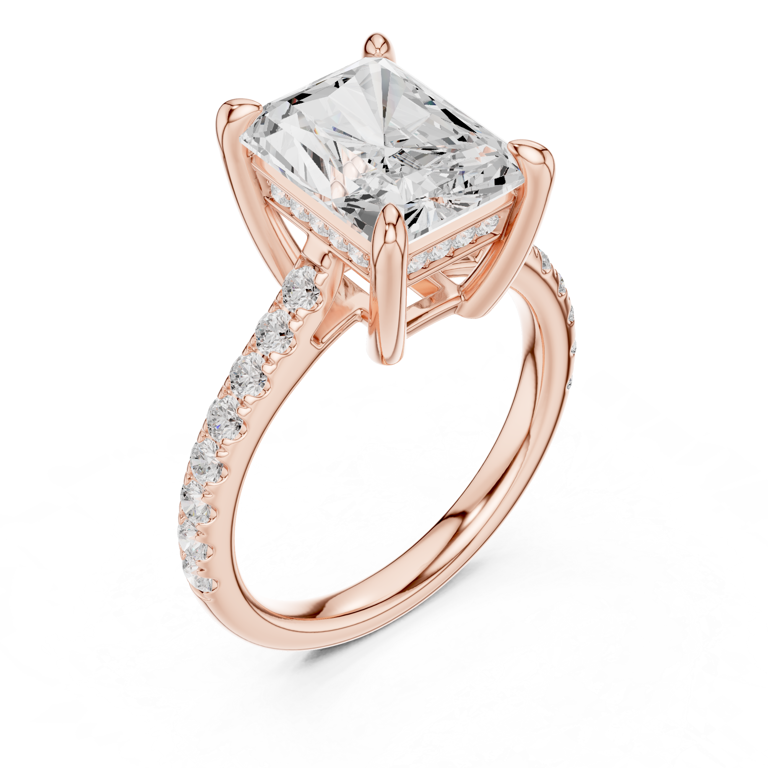 Radiant Cut Diamond Hidden Halo Cathedral Engagement Ring