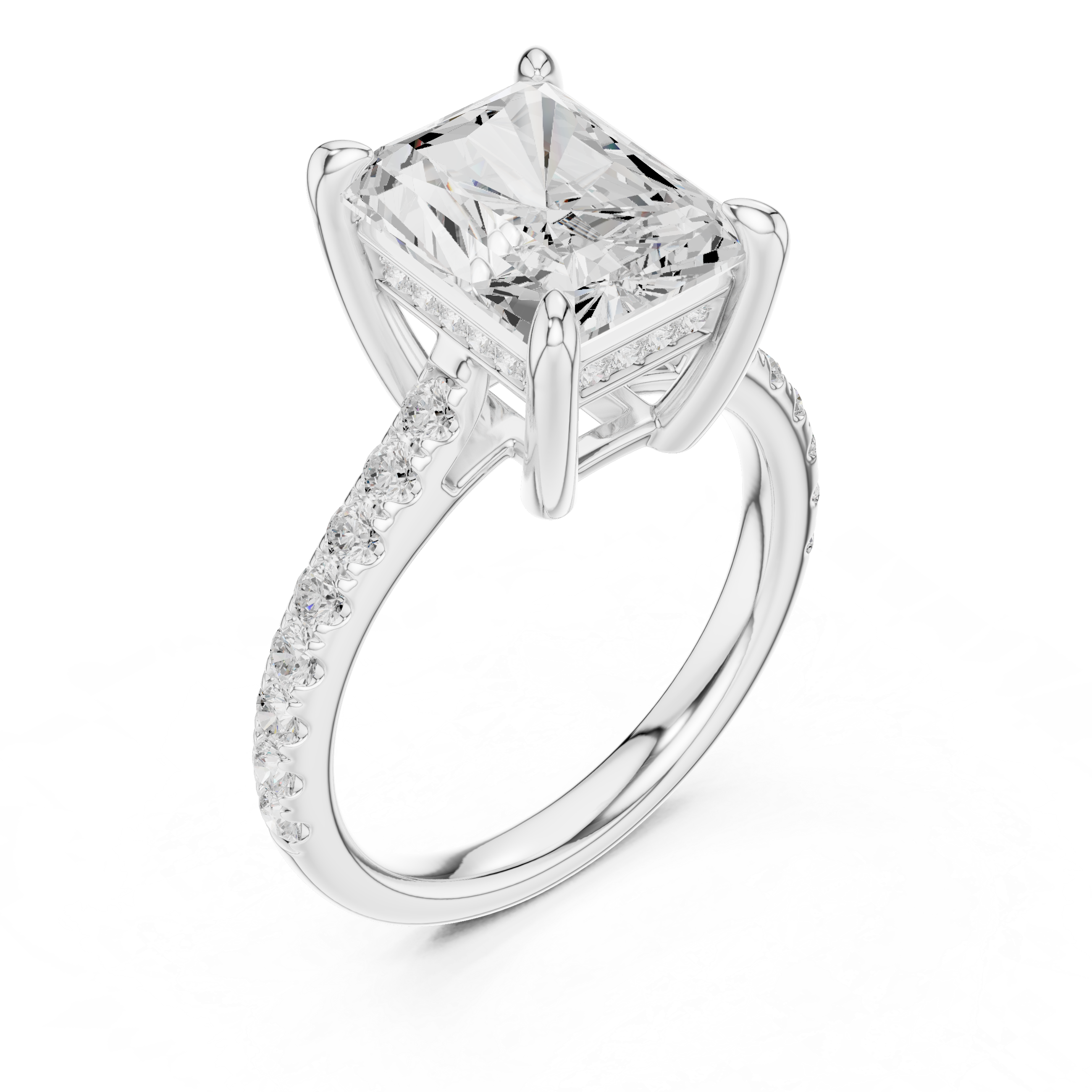 Radiant Cut Diamond Hidden Halo Cathedral Engagement Ring