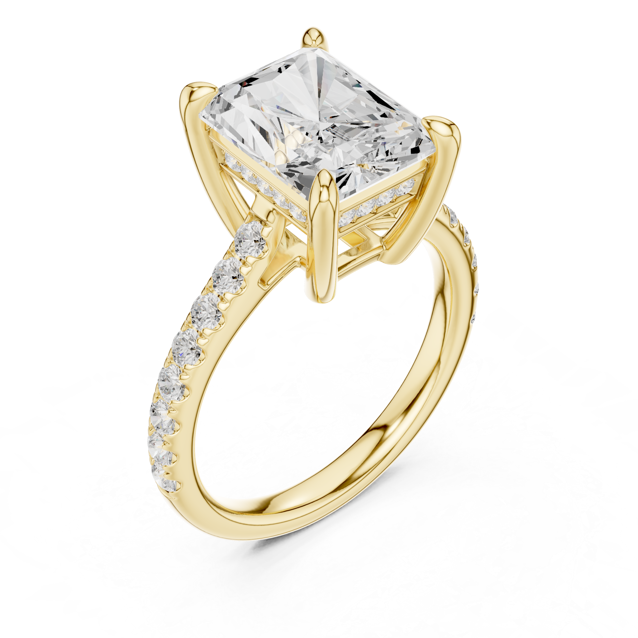 Radiant Cut Diamond Hidden Halo Cathedral Engagement Ring