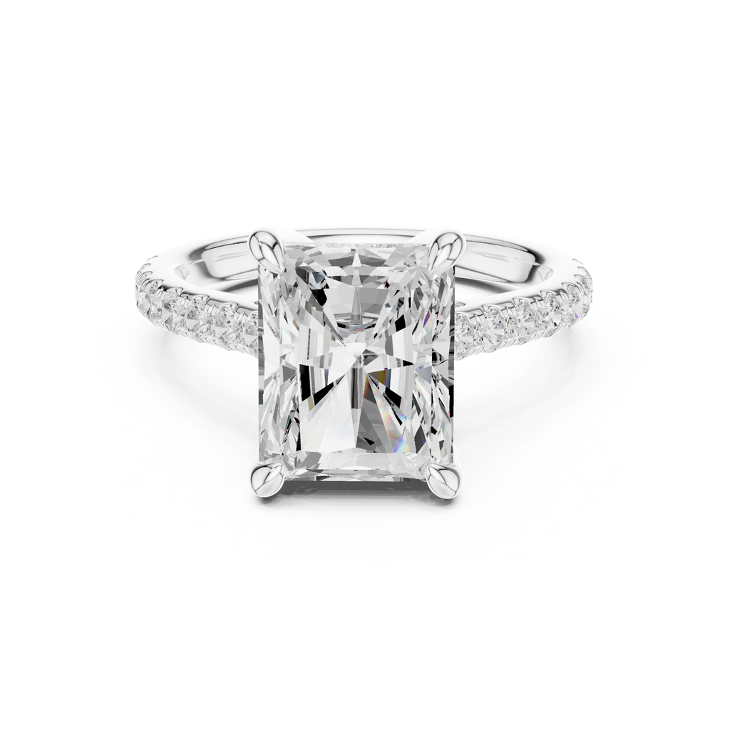 Radiant Cut Diamond Hidden Halo Cathedral Engagement Ring
