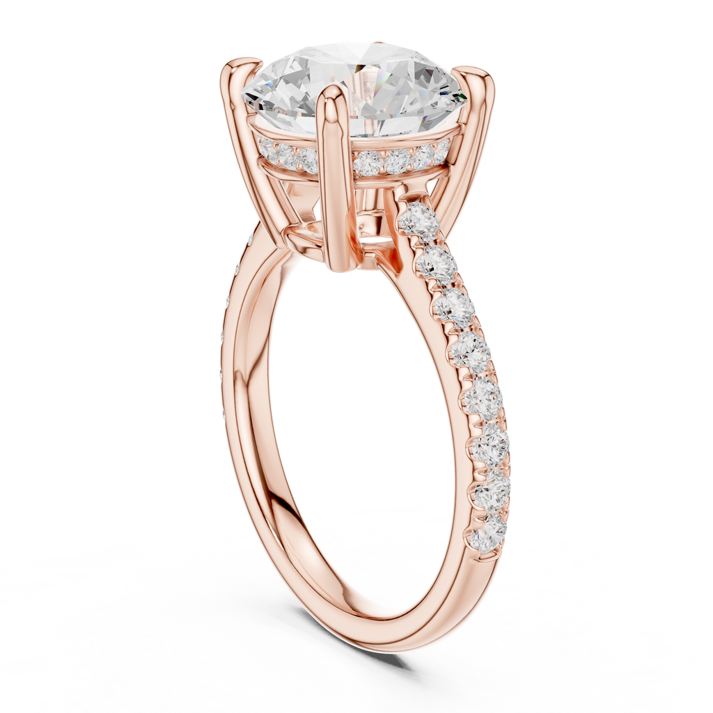 Round Brilliant Diamond Hidden Halo Cathedral Engagement Ring