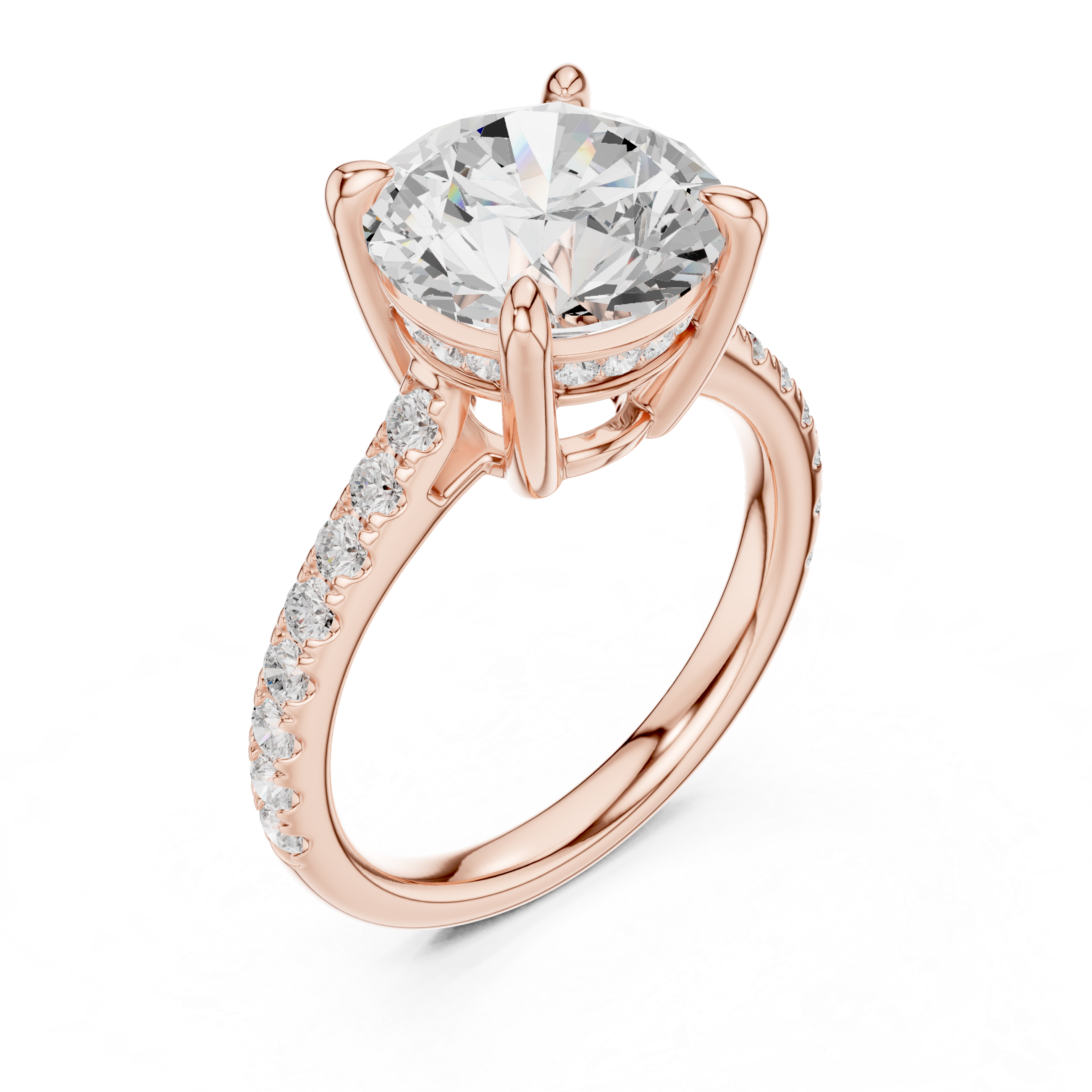Round Brilliant Diamond Hidden Halo Cathedral Engagement Ring