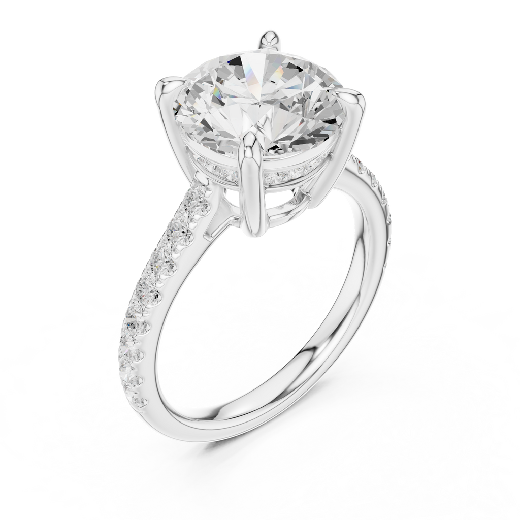 Round Brilliant Diamond Hidden Halo Cathedral Engagement Ring