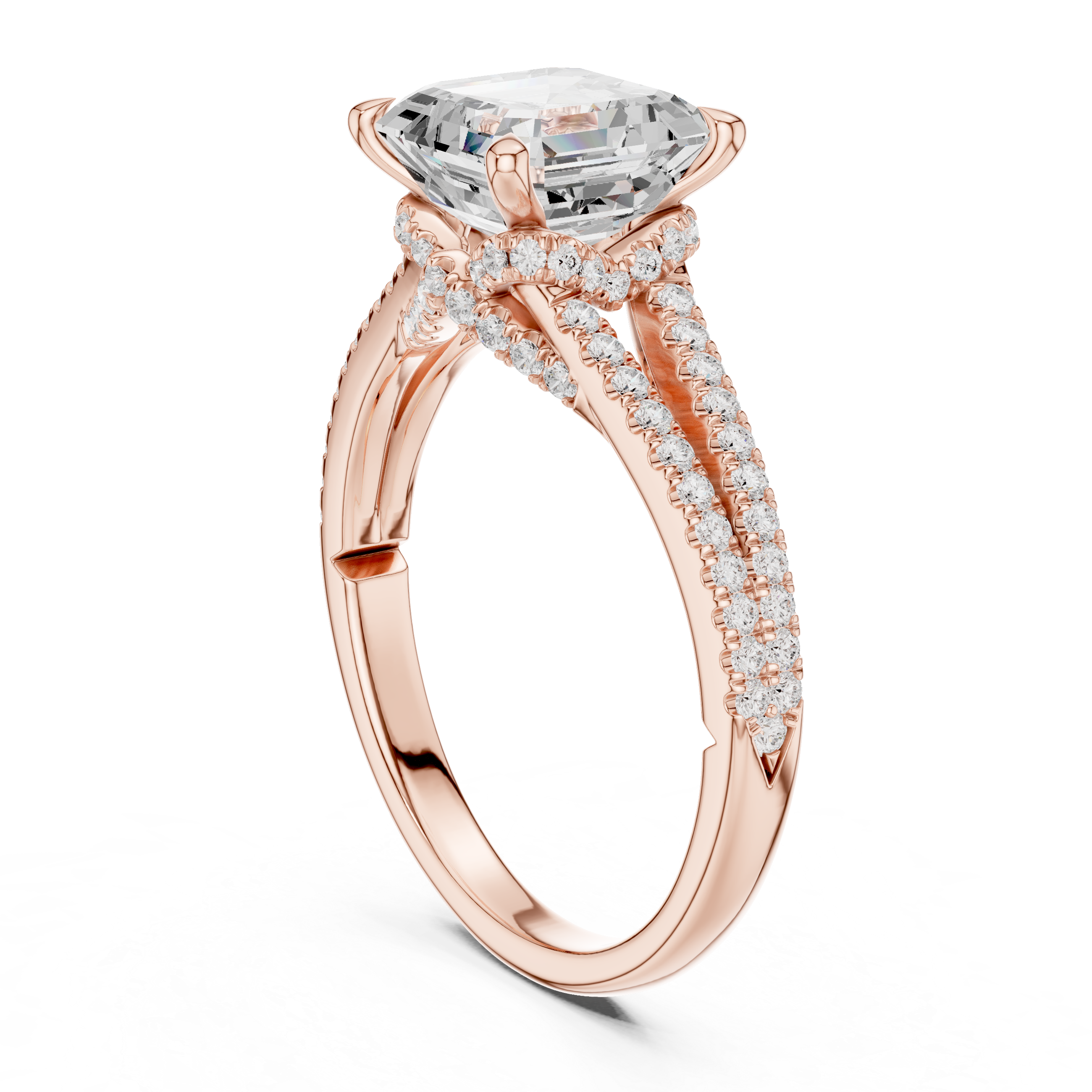 Asscher Cut Diamond Split Shank Engagement Ring