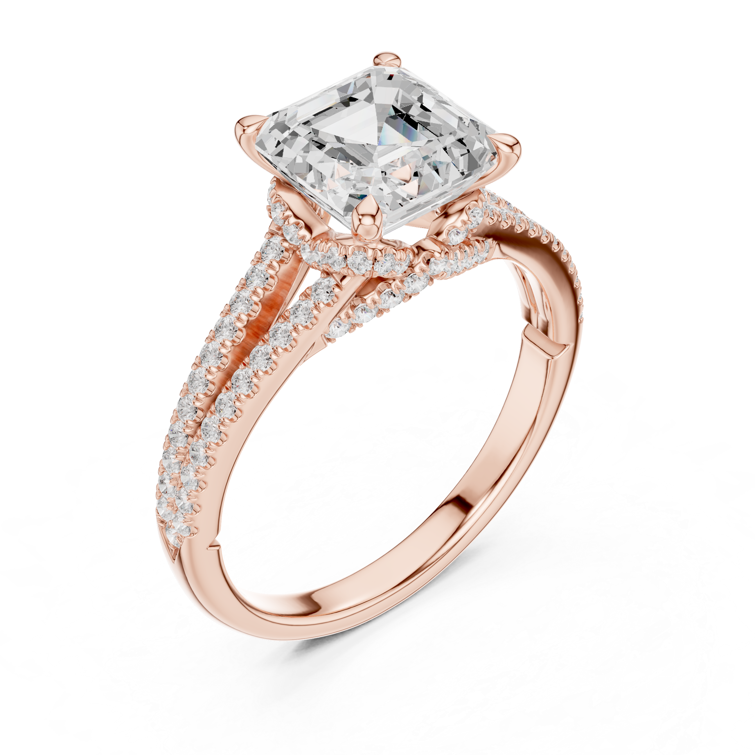 Asscher Cut Diamond Split Shank Engagement Ring