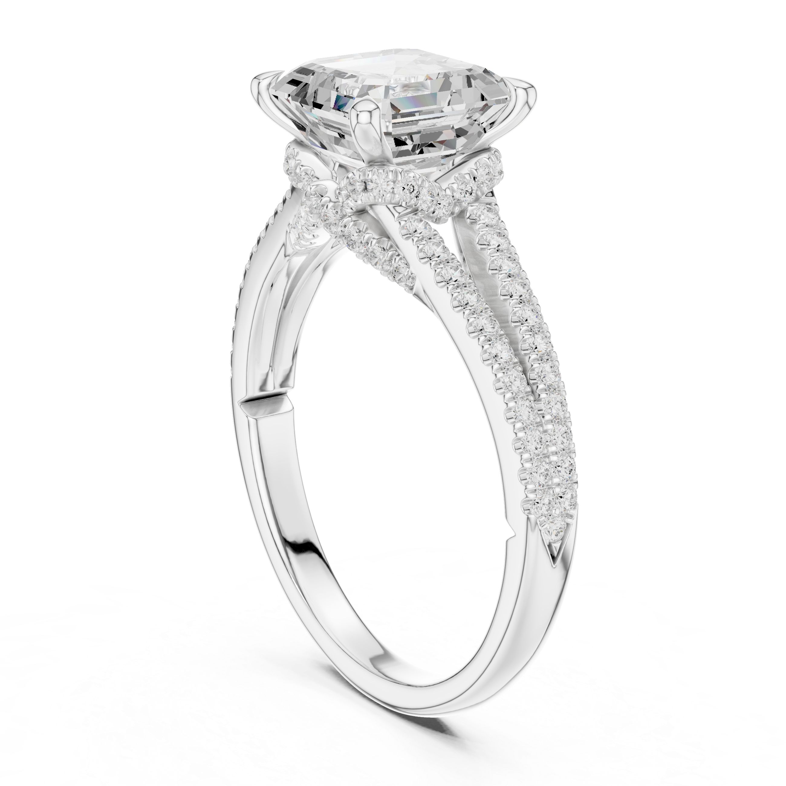 Asscher Cut Diamond Split Shank Engagement Ring