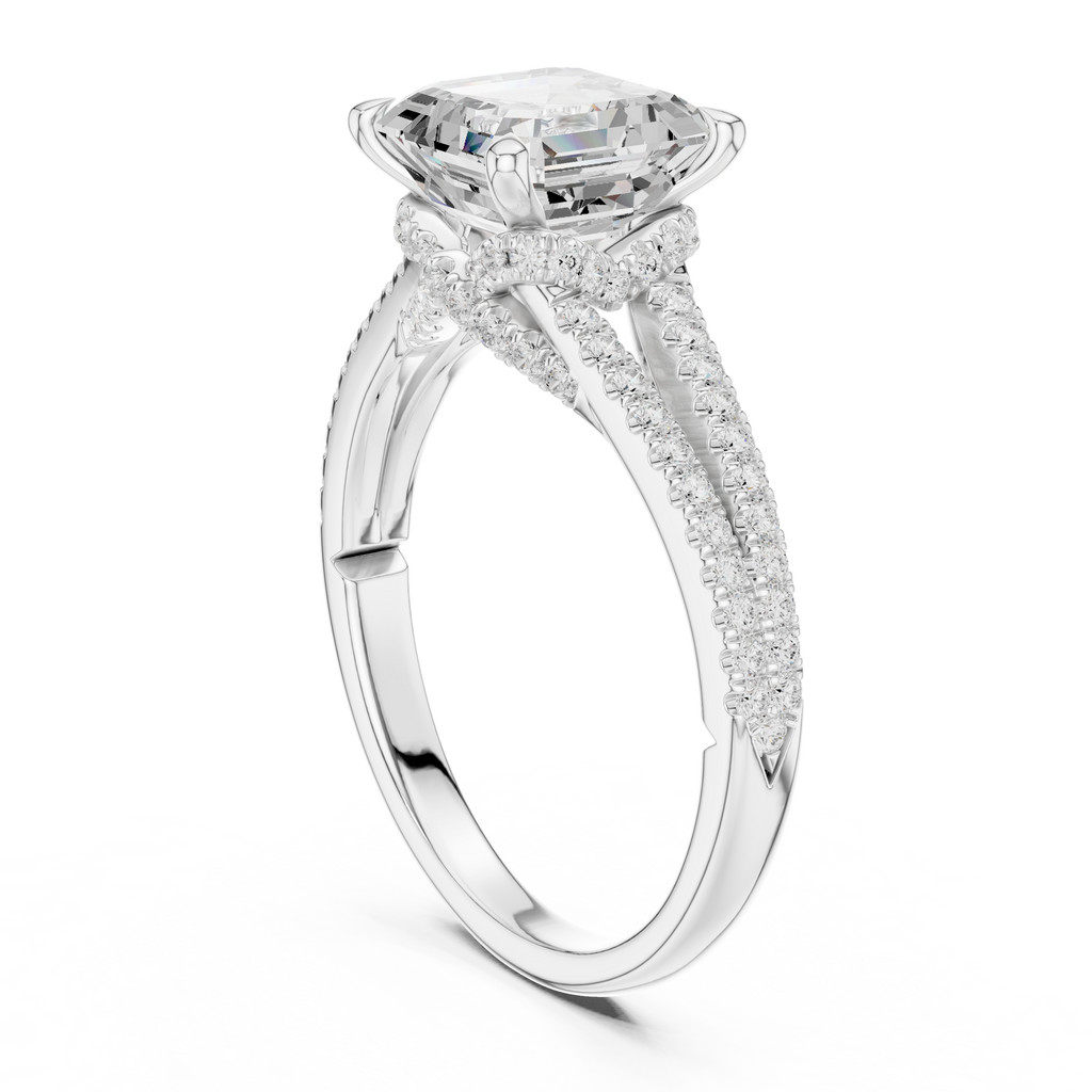 2.91 CT Asscher Cut Diamond Twisted Pavé Engagement Ring