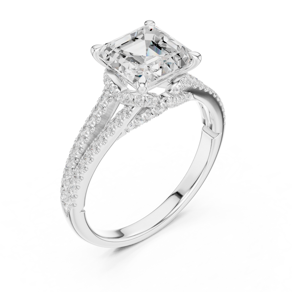 2.91 CT Asscher Cut Diamond Twisted Pavé Engagement Ring