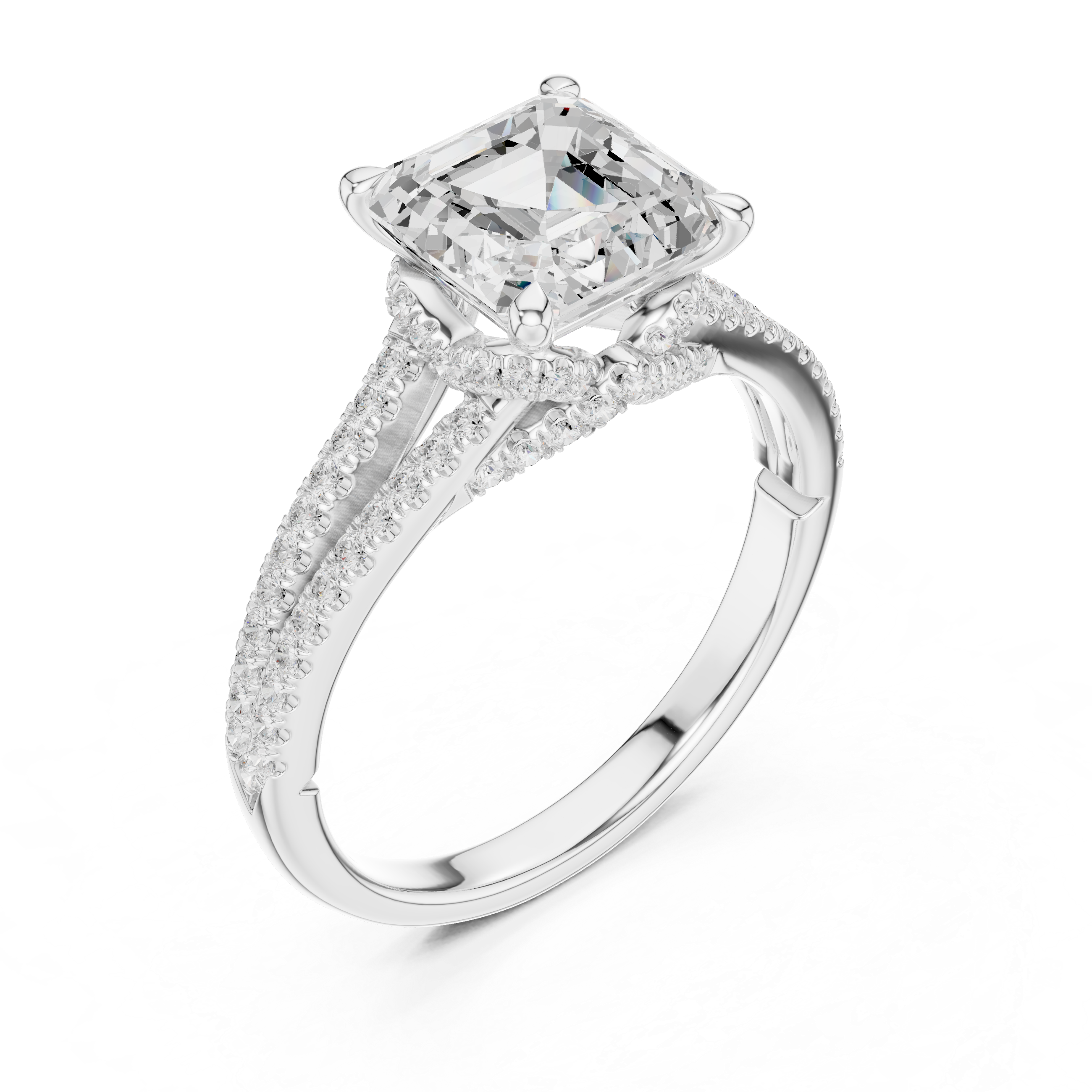 2.91 CT Asscher Cut Diamond Twisted Pavé Engagement Ring