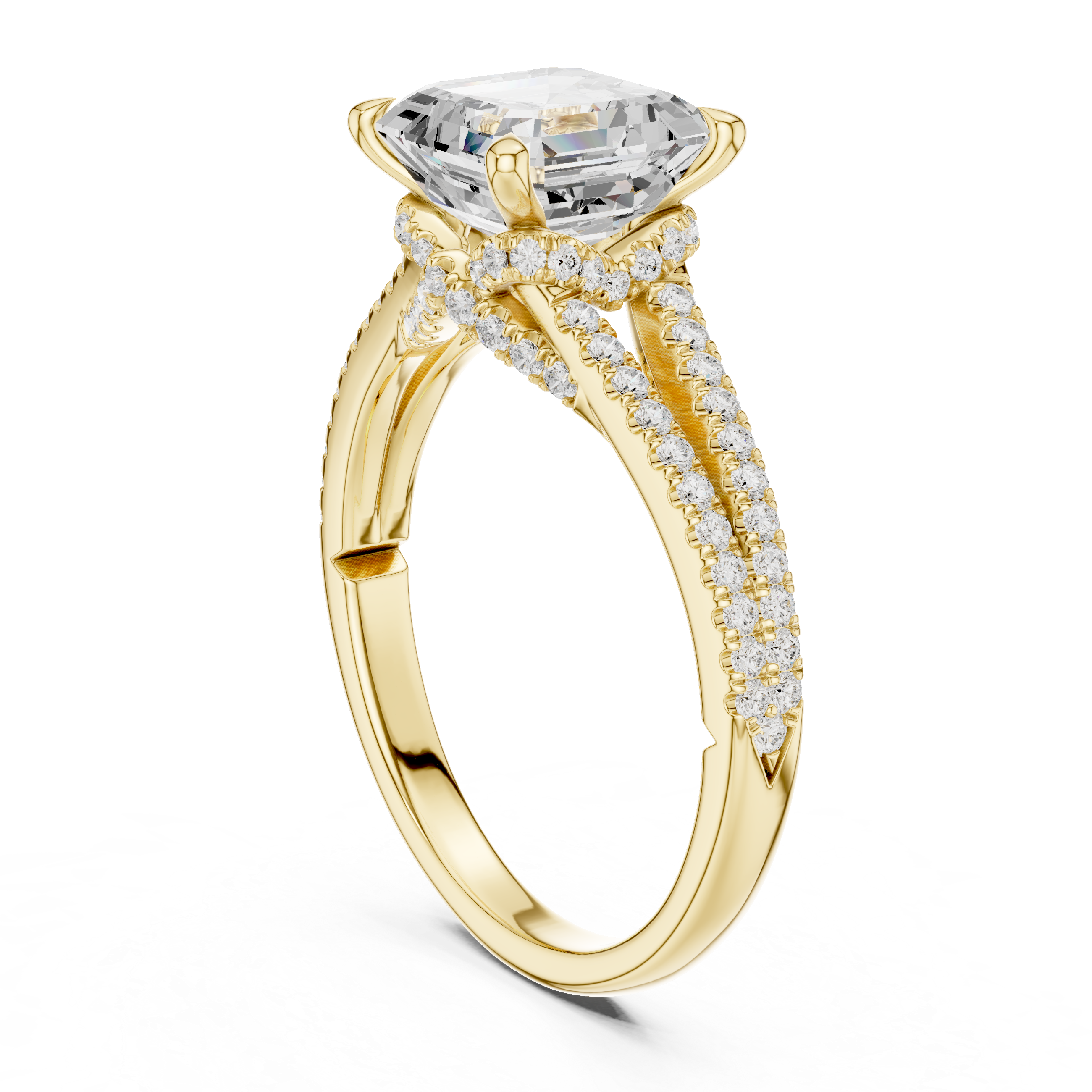 Asscher Cut Diamond Split Shank Engagement Ring