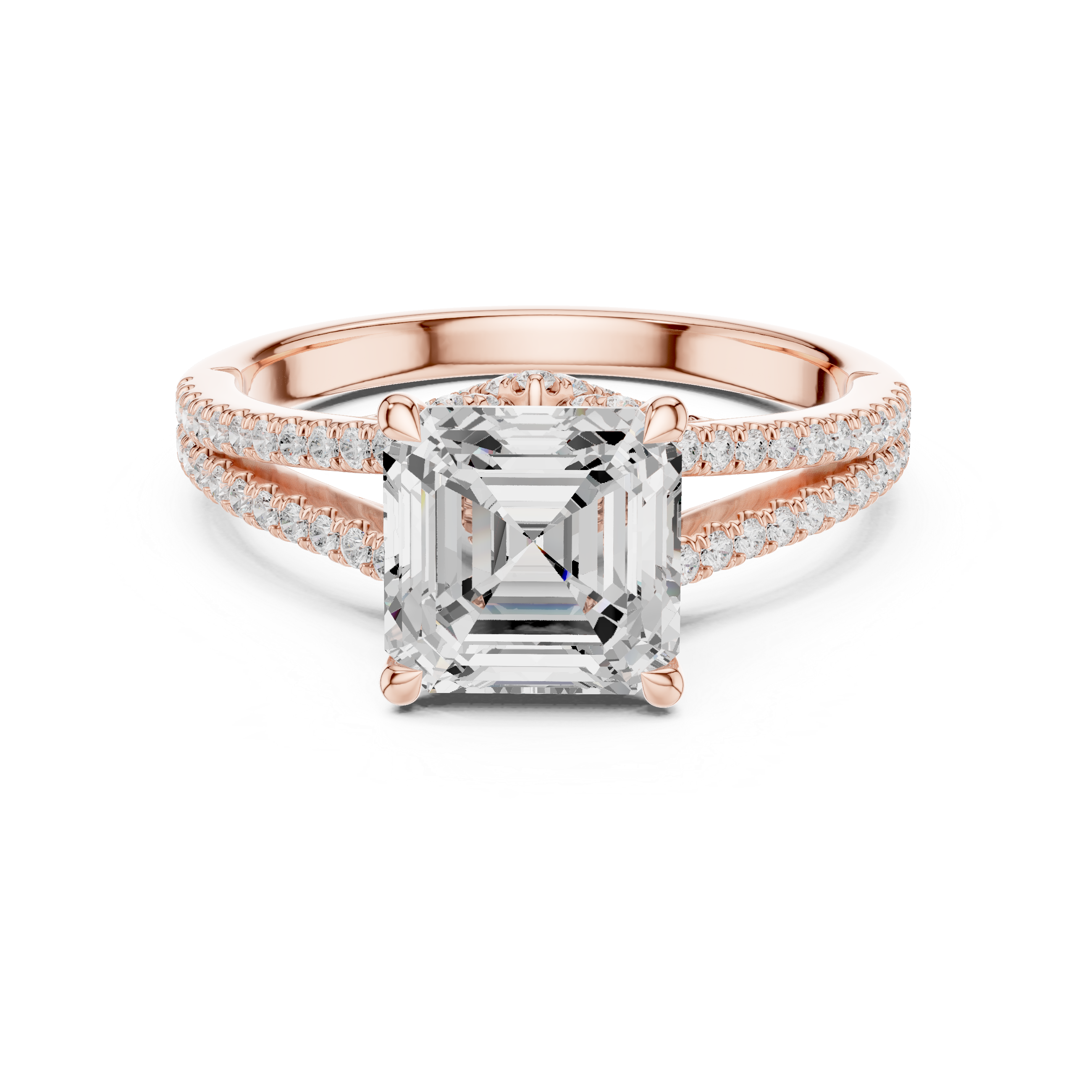 Asscher Cut Diamond Split Shank Engagement Ring