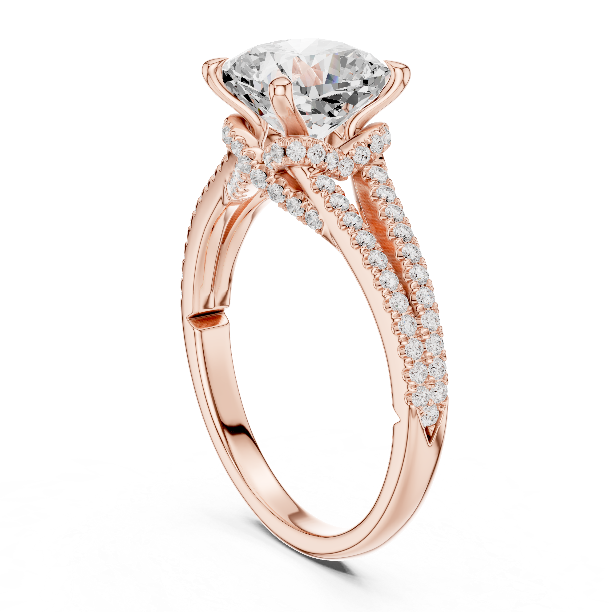 2.91 CT Cushion Cut Diamond Twisted Pavé Engagement Ring
