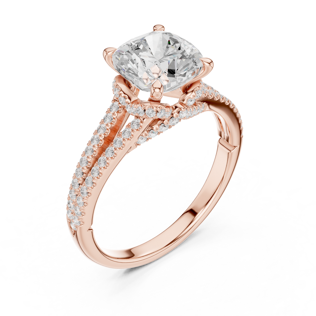 2.91 CT Cushion Cut Diamond Twisted Pavé Engagement Ring