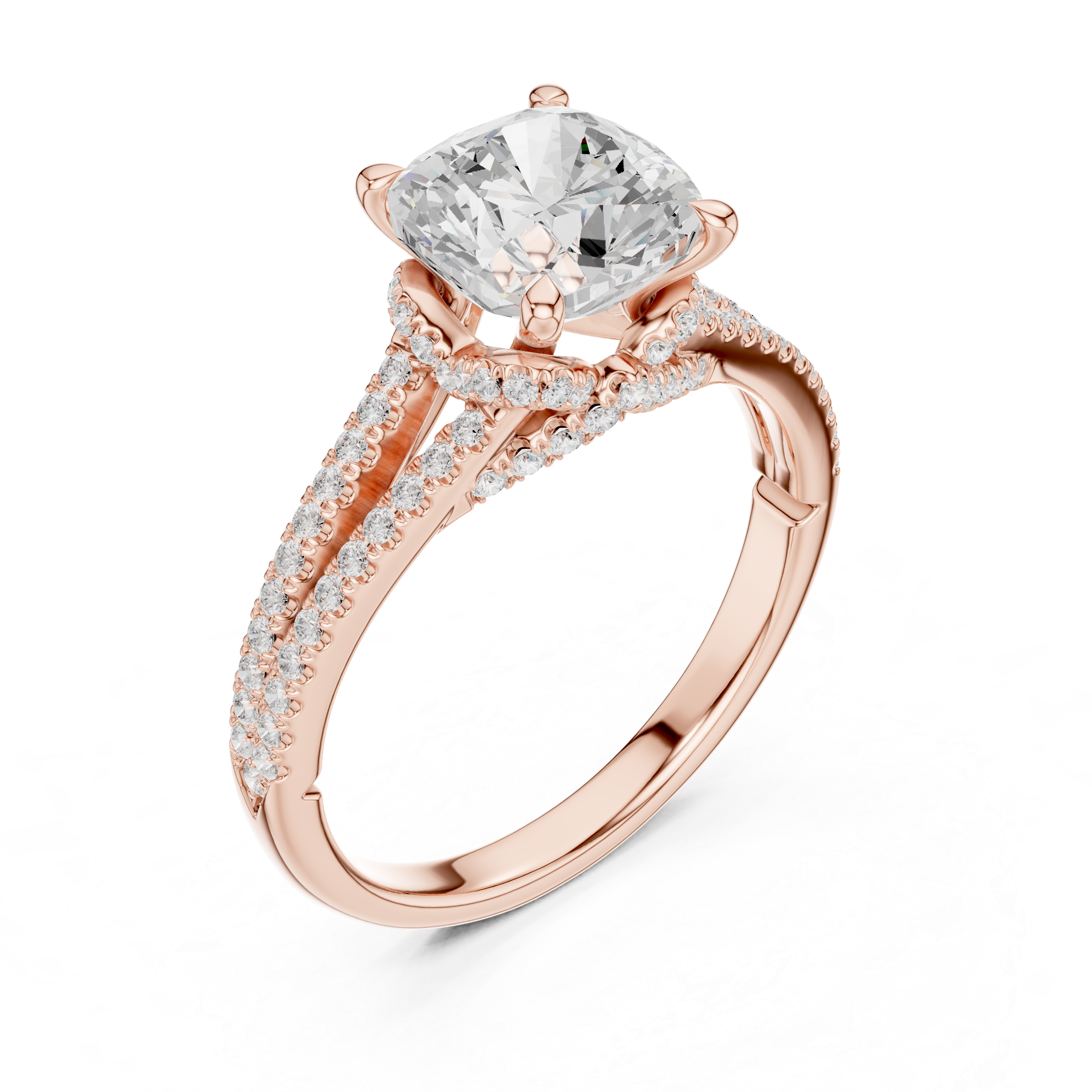 2.91 CT Cushion Cut Diamond Twisted Pavé Engagement Ring