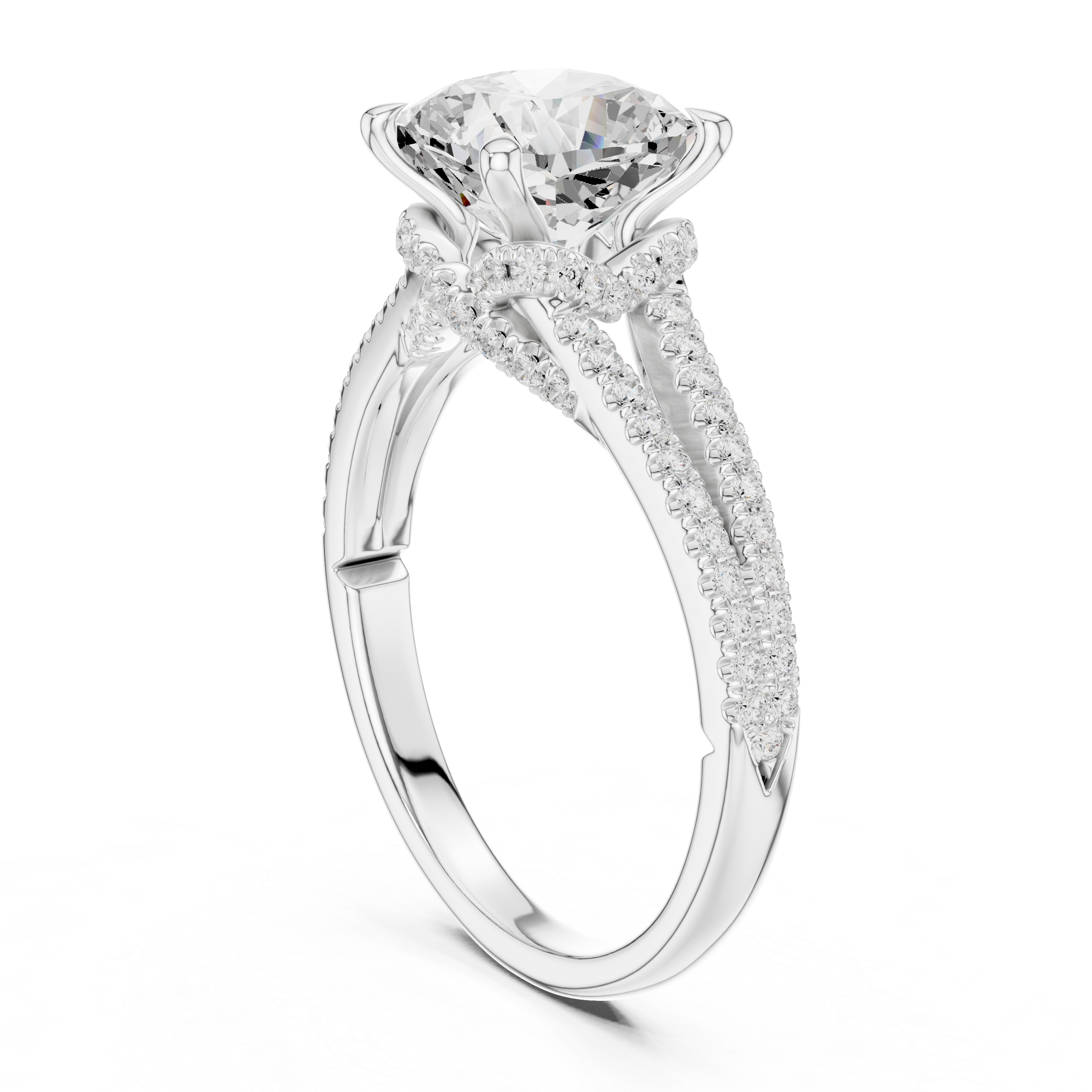 Cushion Cut Diamond Split Shank Engagement Ring