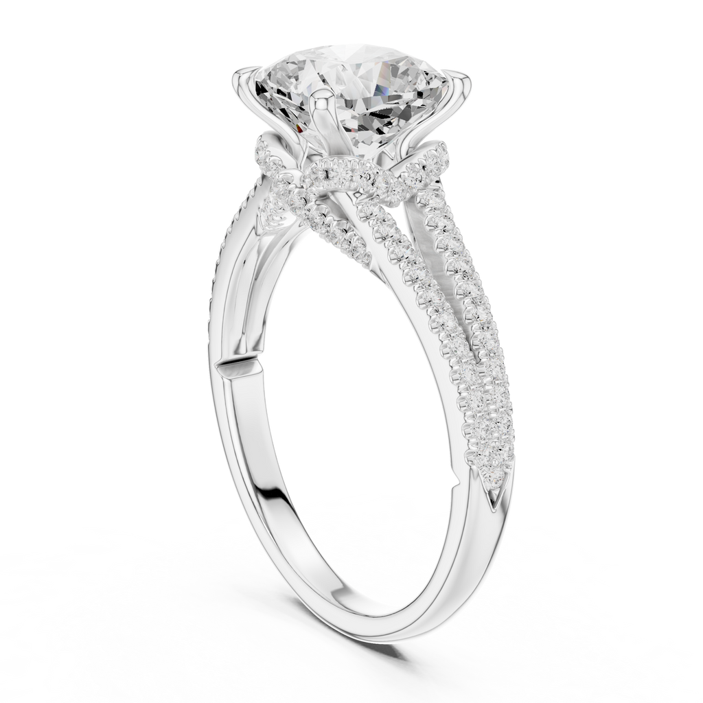 2.91 CT Cushion Cut Diamond Twisted Pavé Engagement Ring