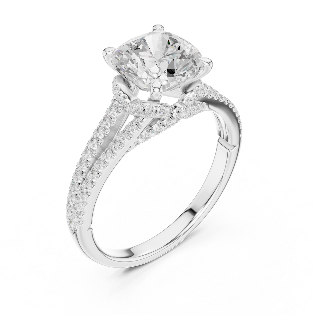 Cushion Cut Diamond Split Shank Engagement Ring