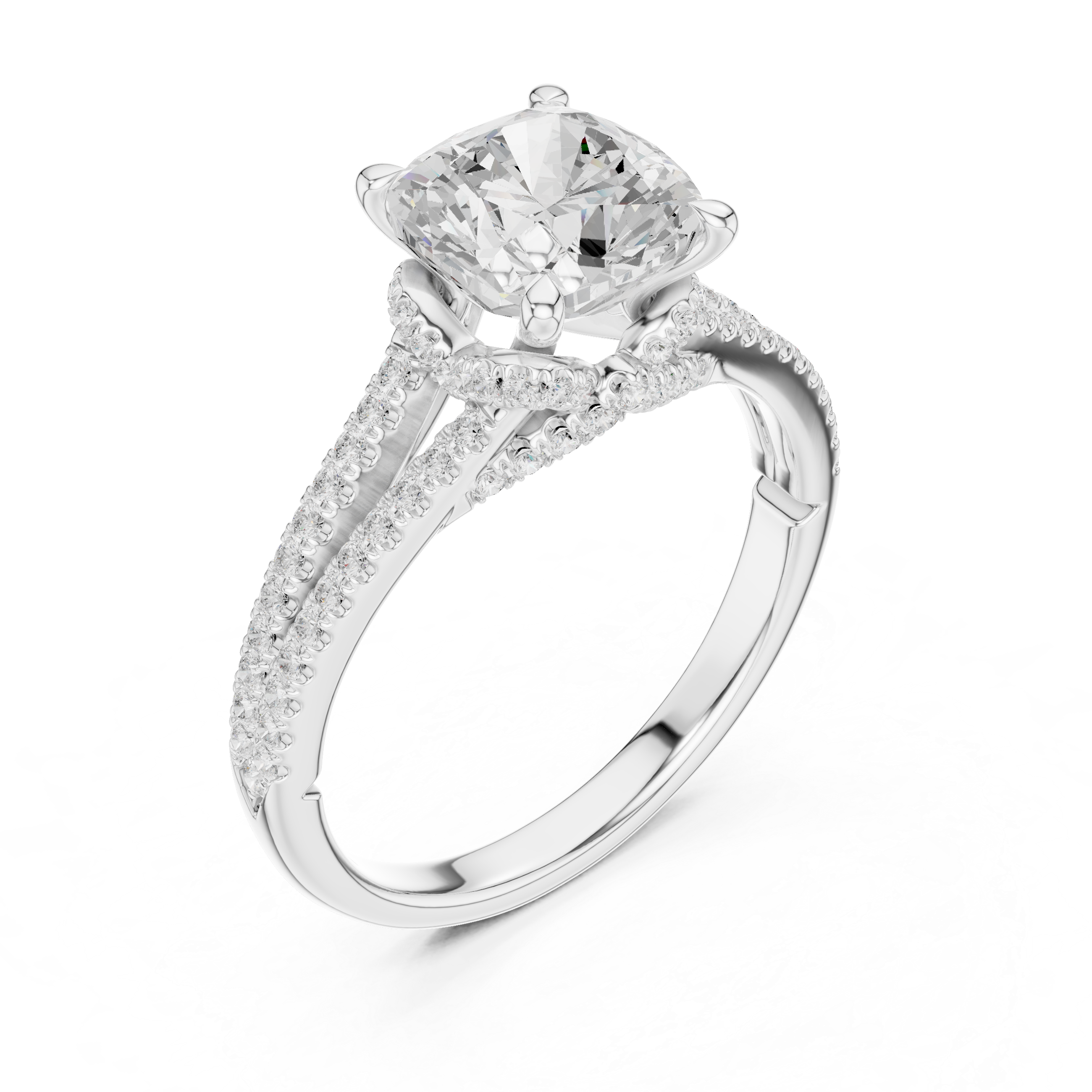 Cushion Cut Diamond Split Shank Engagement Ring
