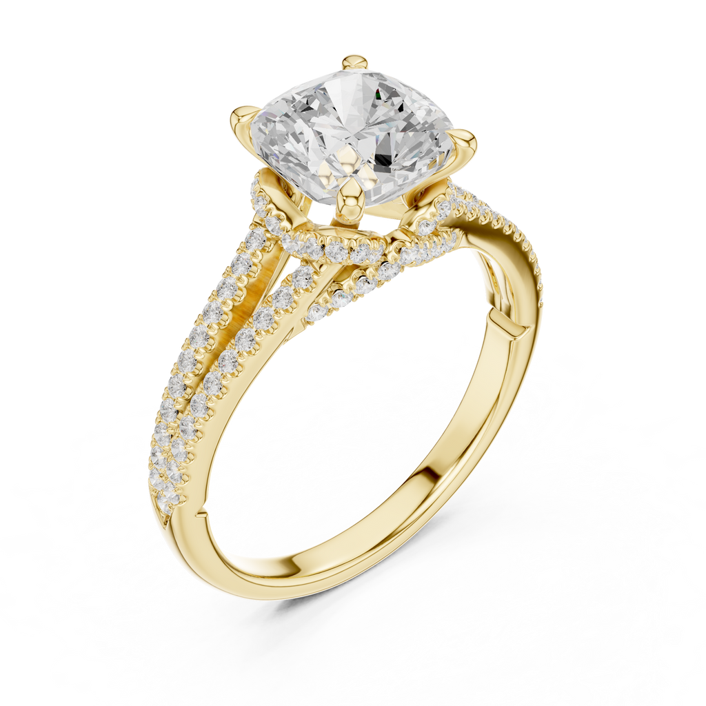 Cushion Cut Diamond Split Shank Engagement Ring