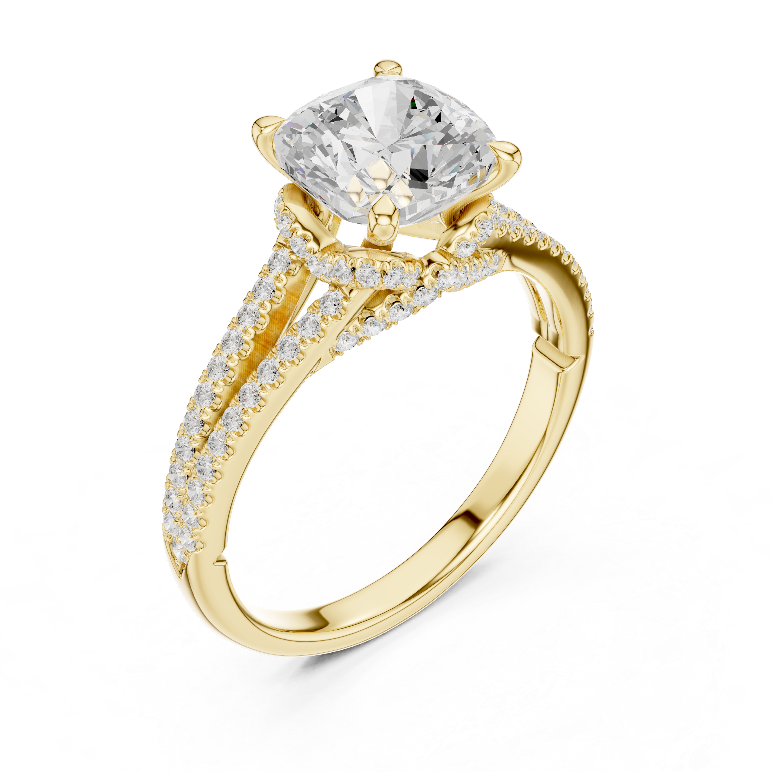 2.91 CT Cushion Cut Diamond Twisted Pavé Engagement Ring